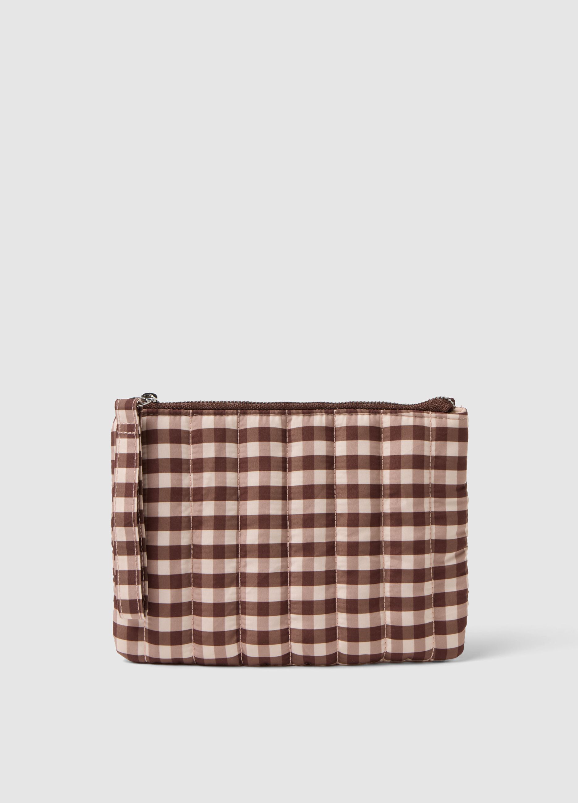Multicolour Checked Zip Pouch