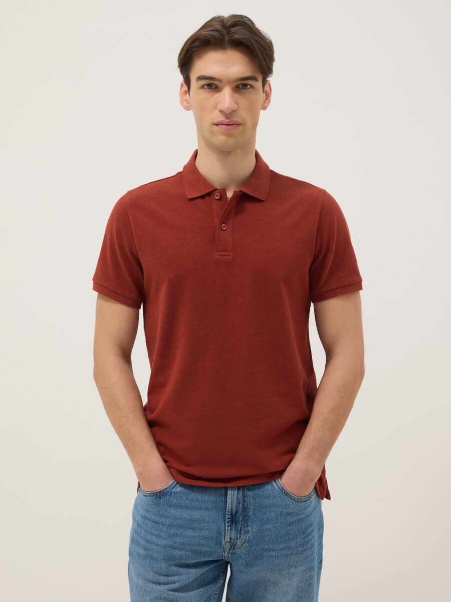 Red pure cotton short-sleeve regular fit polo shirt_0