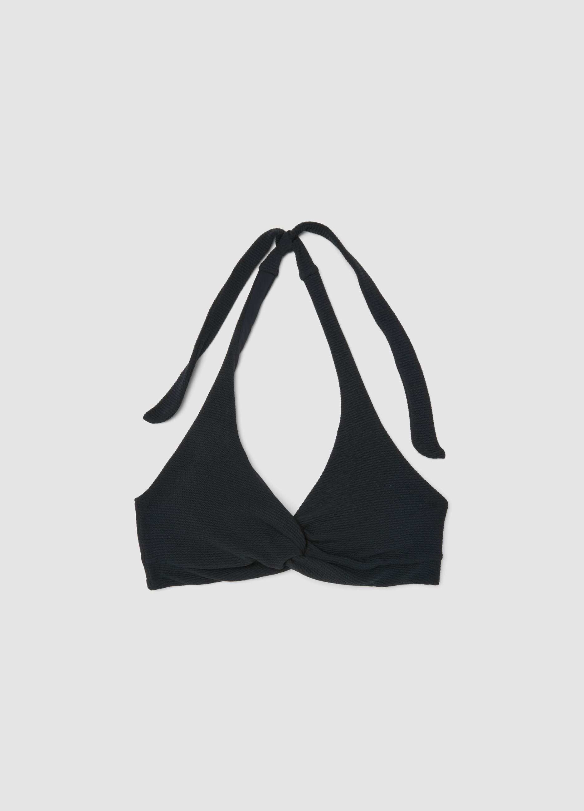 Black braided bikini top in stretch fabric