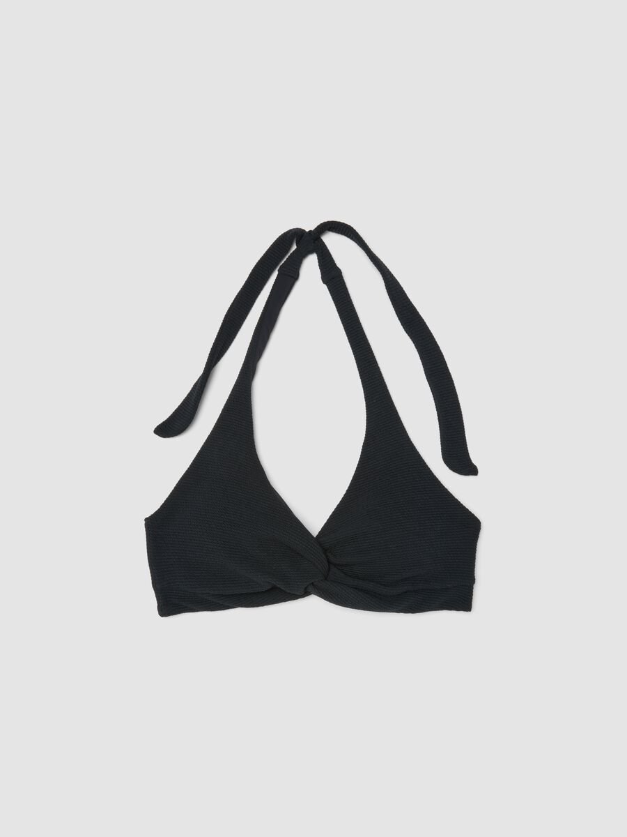 Schwarzes Bikini-Top mit Flechtdetail aus elastischem Stoff_4