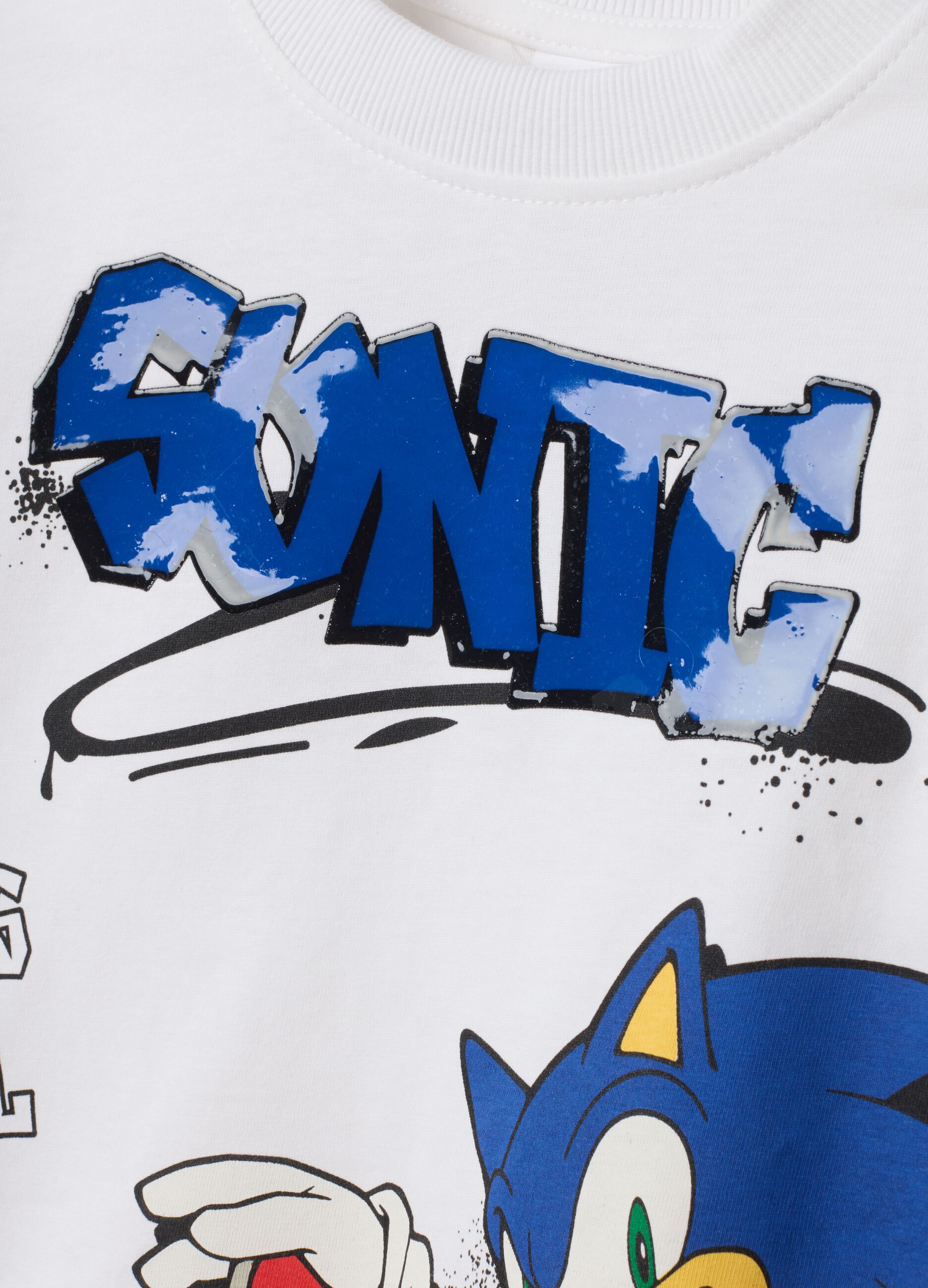 White pure cotton Sonic print oversized fit T-shirt