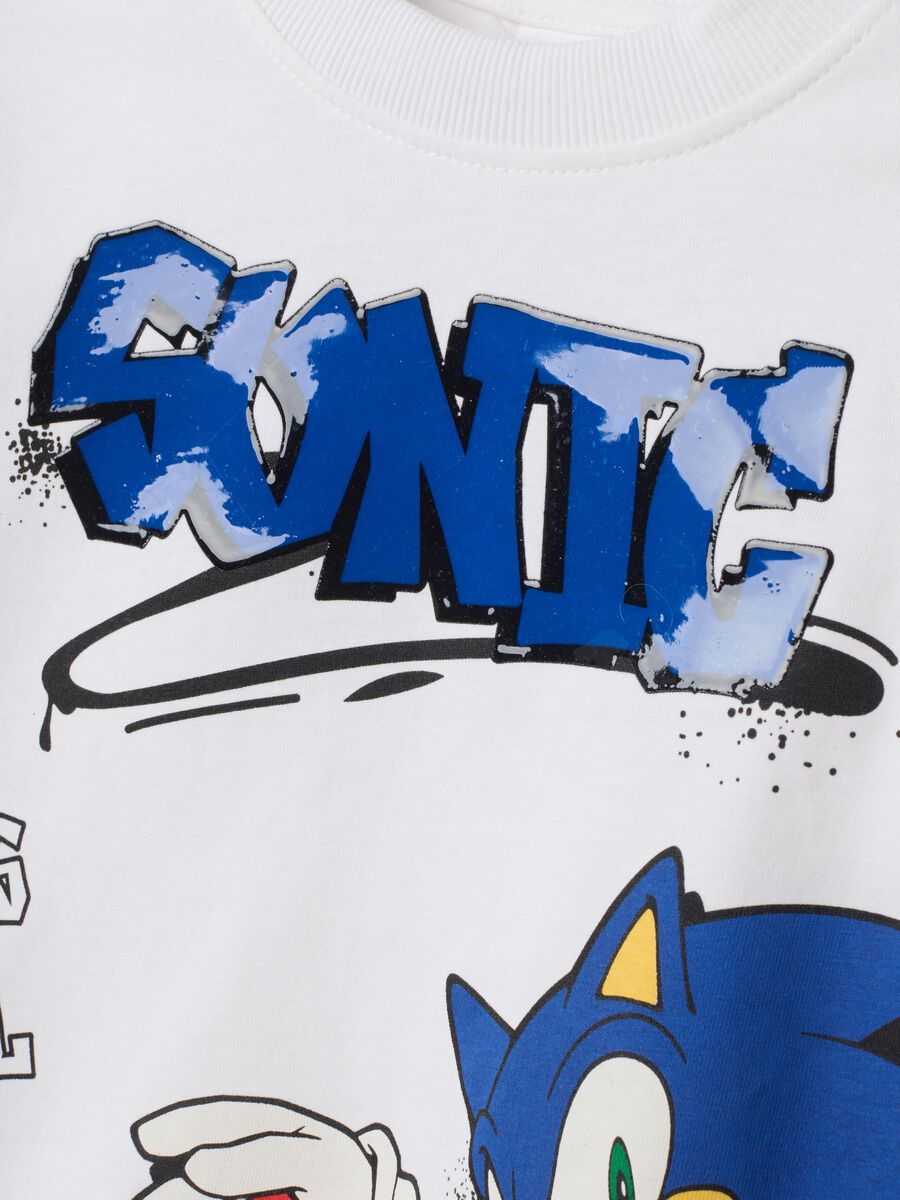 White pure cotton Sonic print oversized fit T-shirt_2