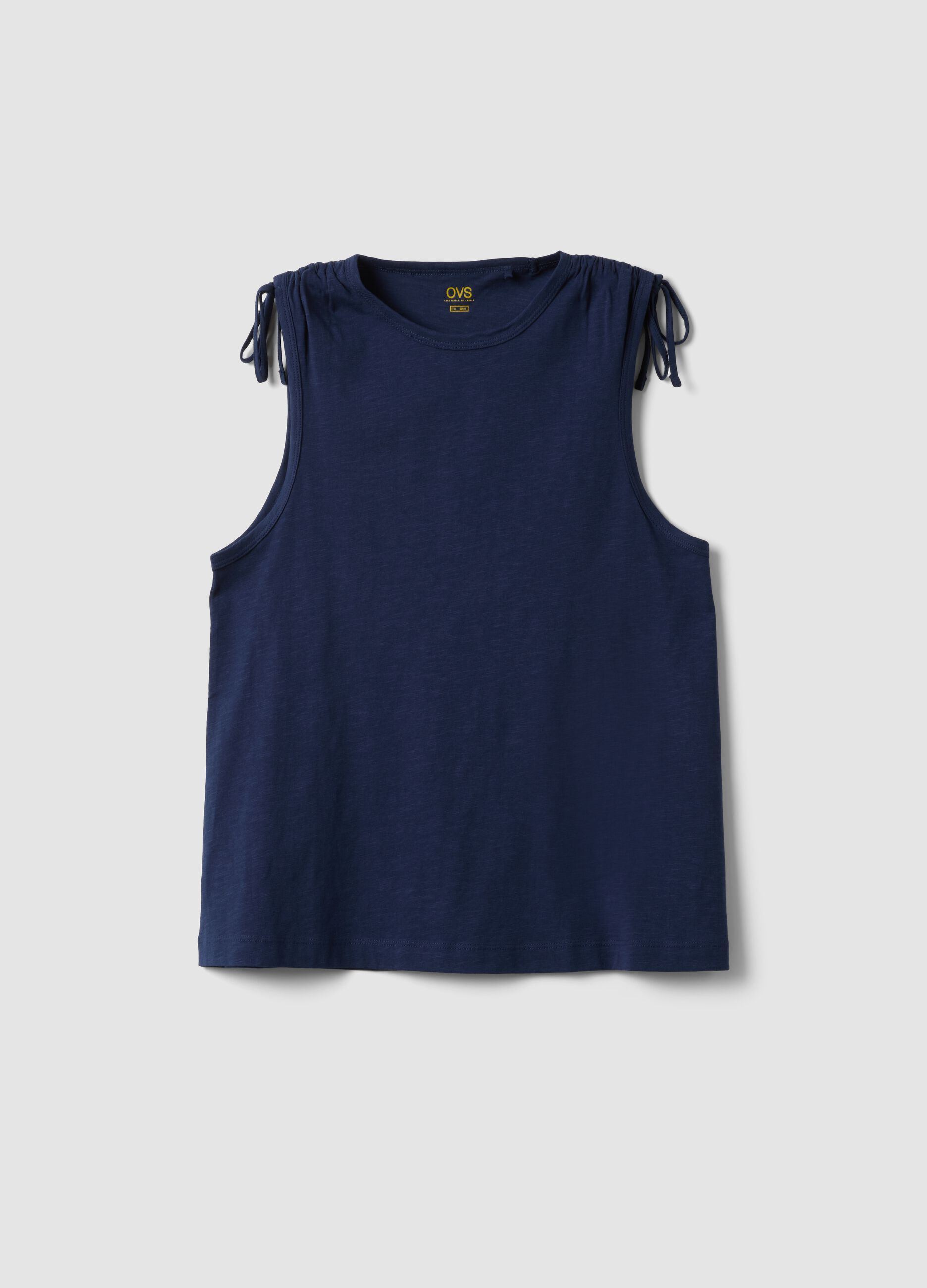 Blue pure cotton tank top with shoulder ties