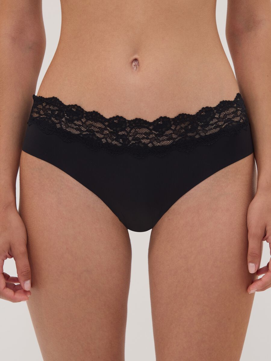 Black stretch microfibre briefs with lace_1