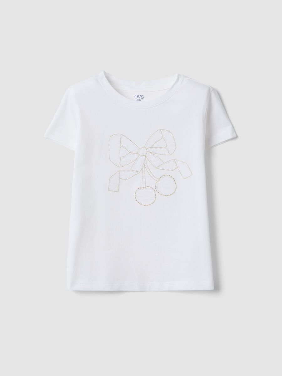 White stretch cotton girl's T-shirt regular fit_0