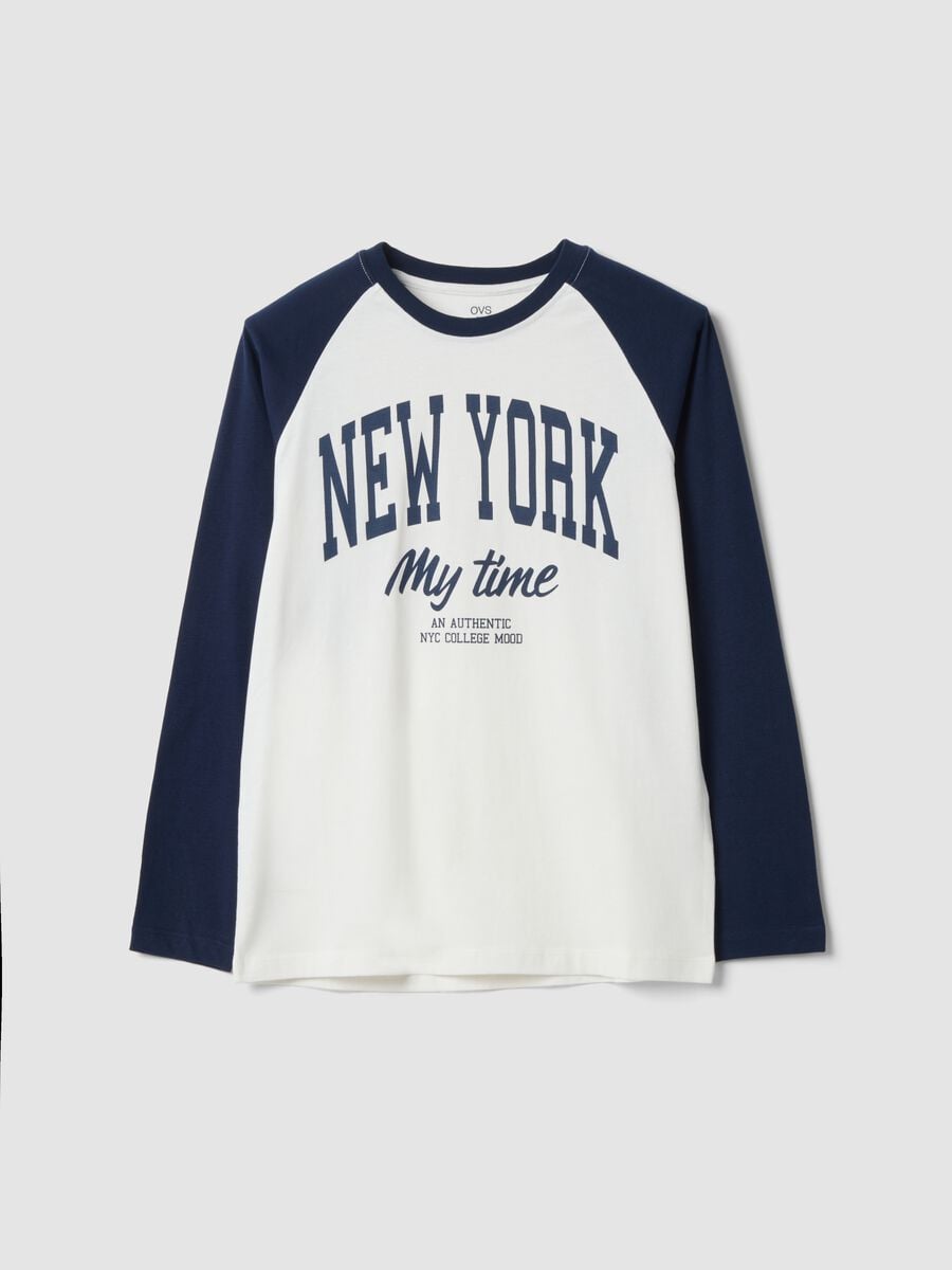 White pure cotton T-shirt with college print, relaxed fit_0