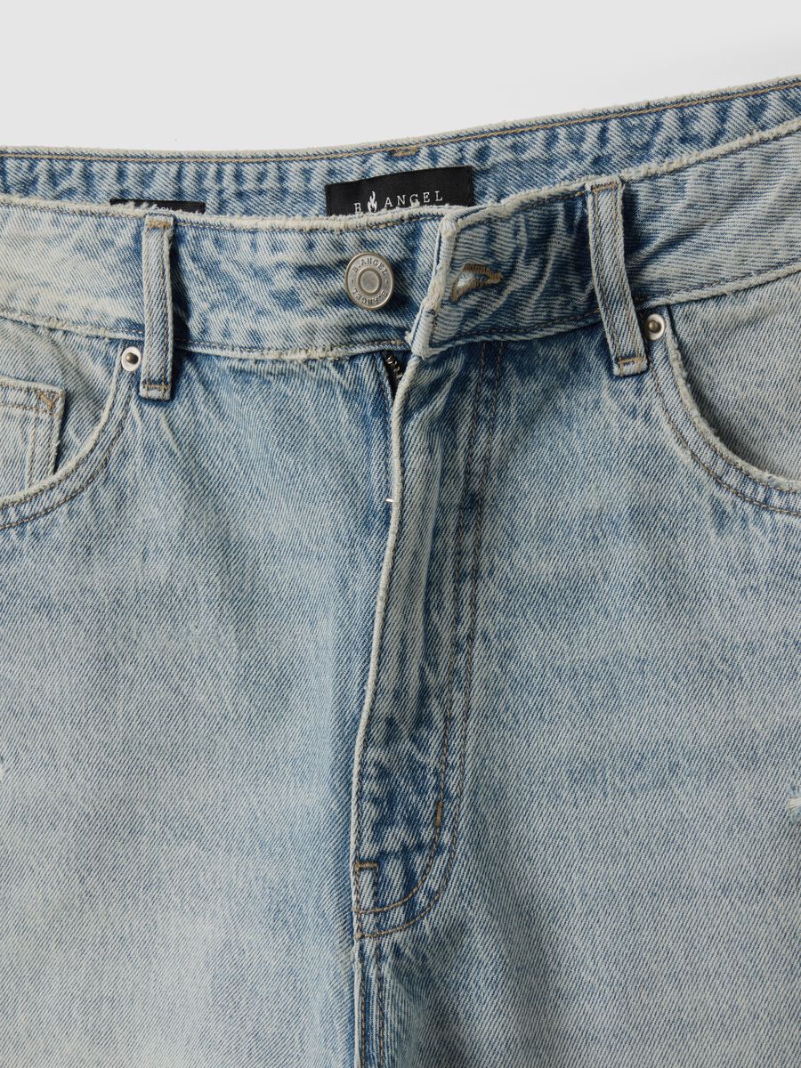 Blaue Denim-Shorts im Skater-Fit aus reiner Baumwolle mit Rissen_5