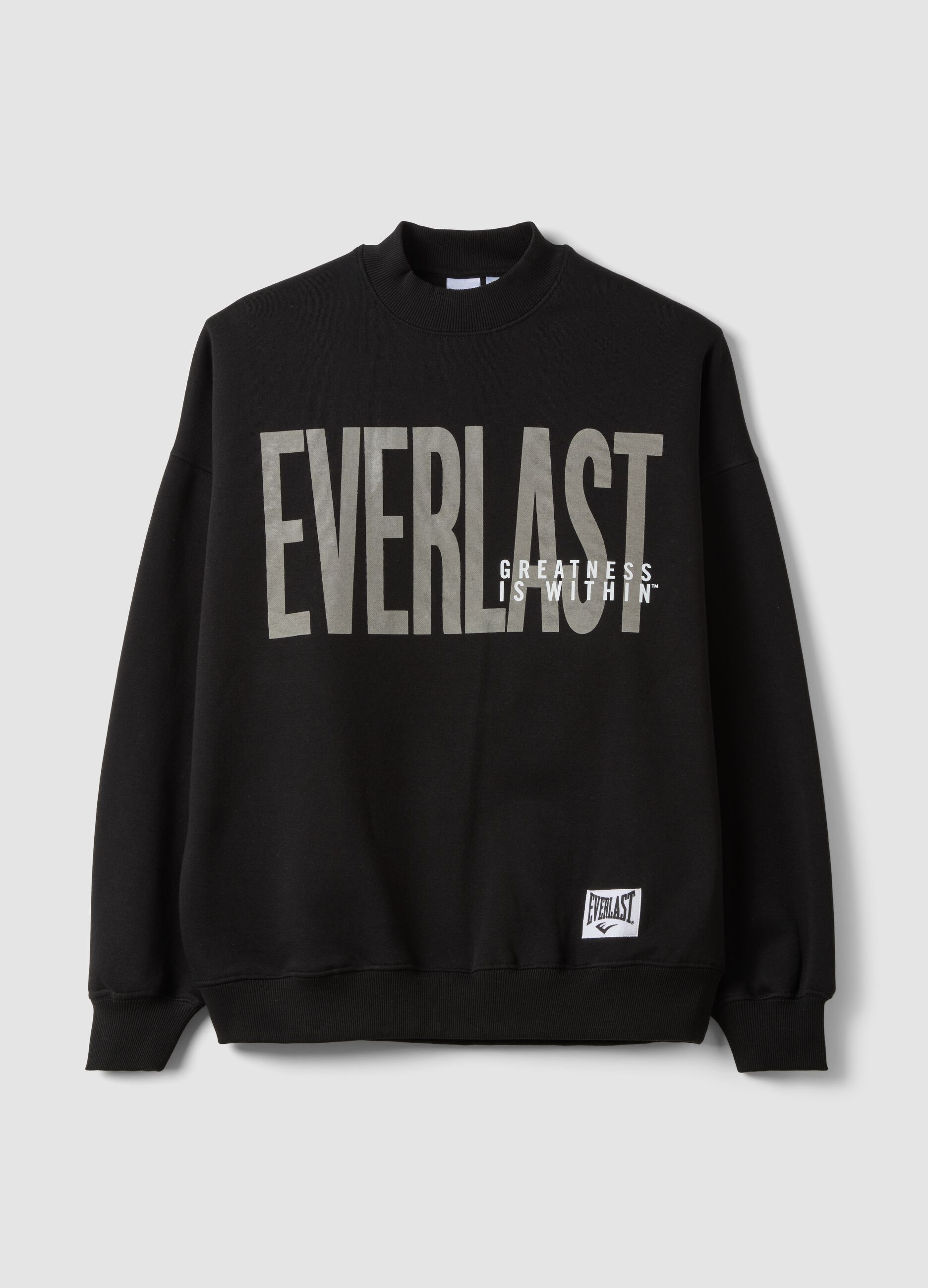 Black cotton-blend sweatshirt with front print, regular fit