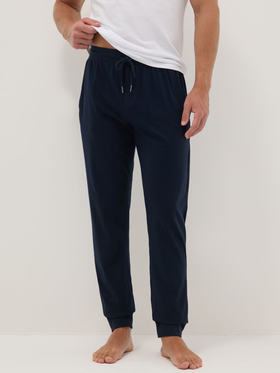 Blue pure cotton regular fit pajama trousers_1