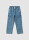 Jeans cargo denim azzurro in misto cotone e viscosa straight fit_0