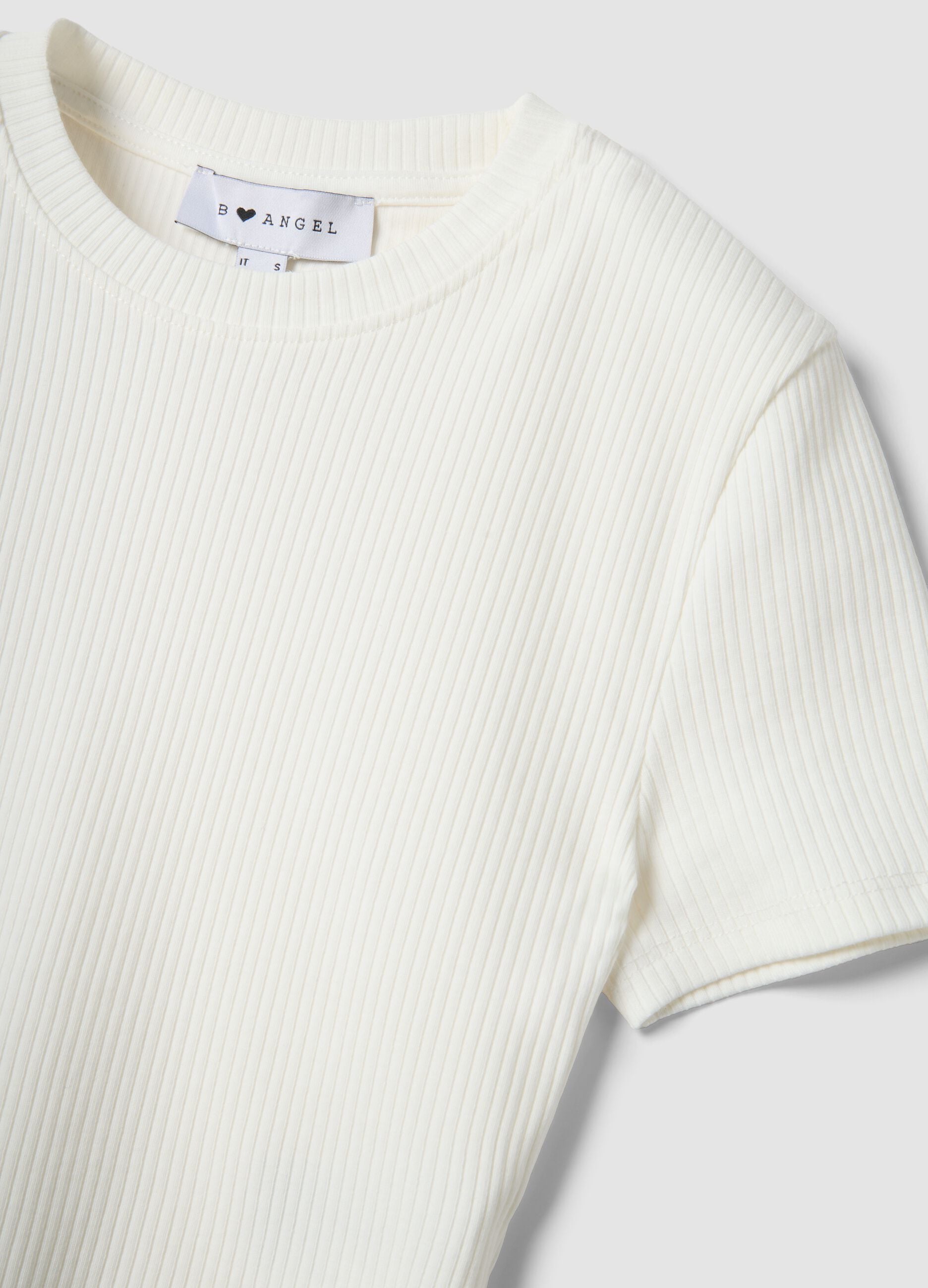&Lambda;&epsilon;&upsilon;&kappa;ό &epsilon;&phi;&alpha;&rho;&mu;&omicron;&sigma;&tau;ό rib T-shirt &alpha;&pi;ό &epsilon;&lambda;&alpha;&sigma;&tau;&iota;&kappa;ό &beta;&alpha;&mu;&beta;ά&kappa;&iota;