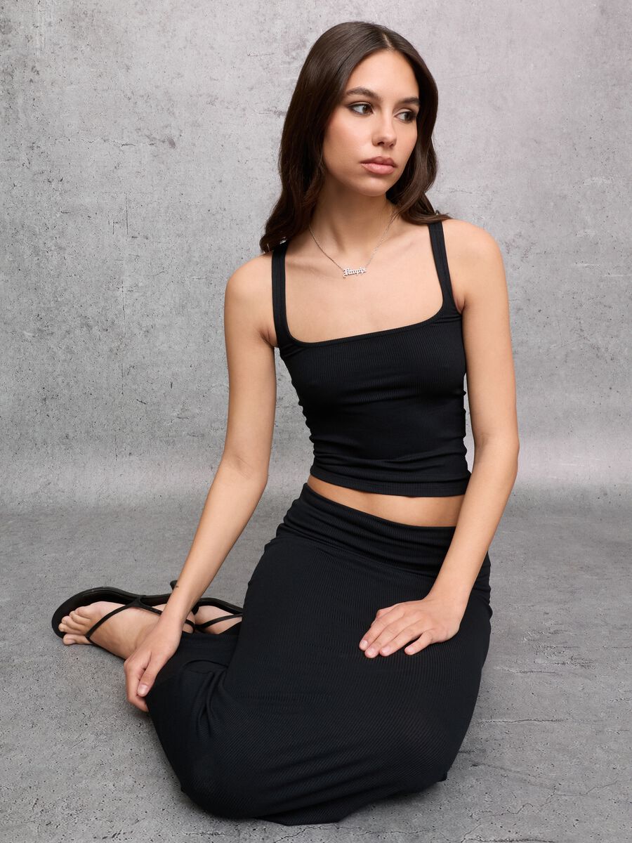 Black Foldover Long Skirt_3