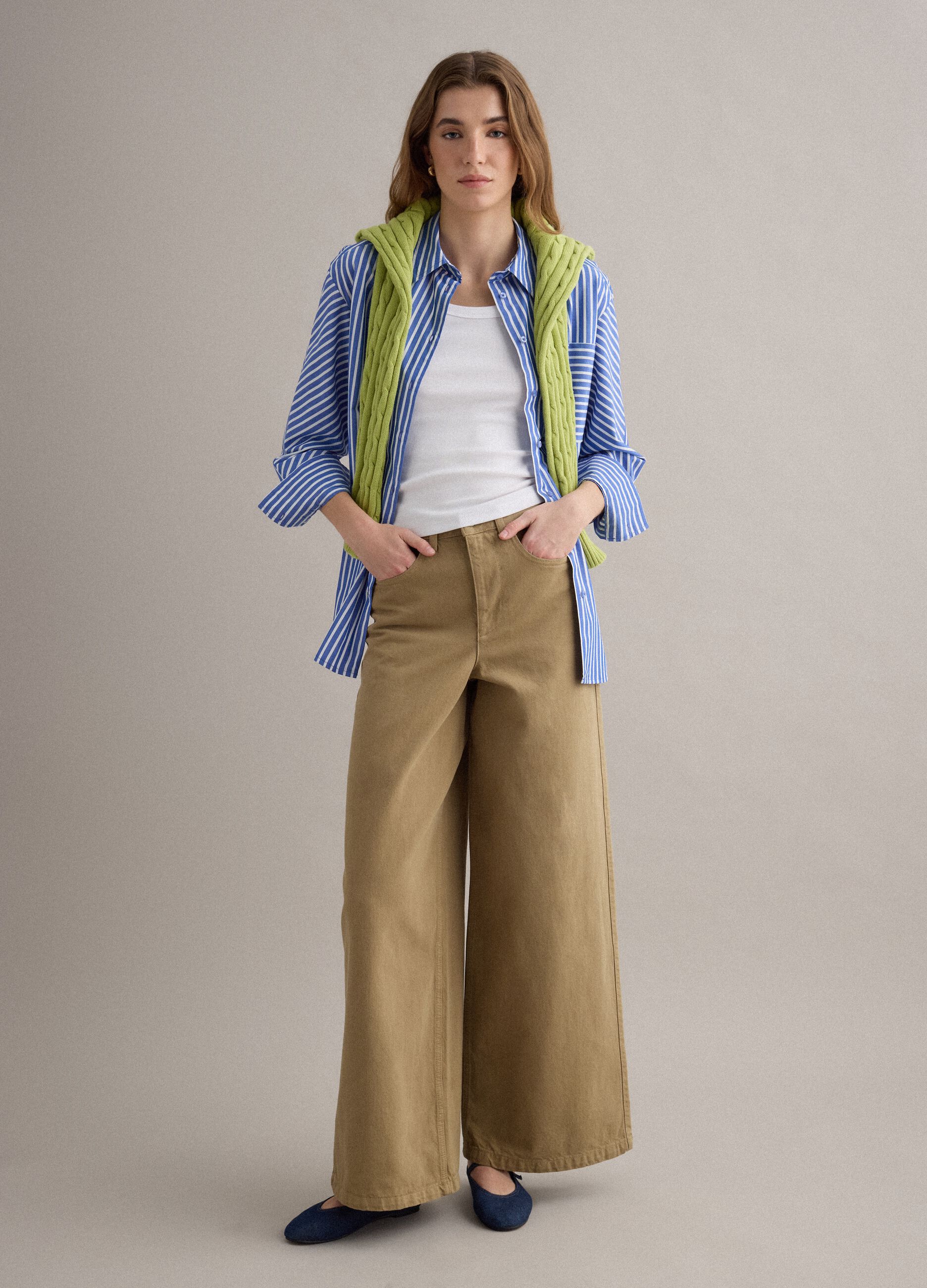 Multifarbige gestreifte Regular Fit Baumwollhemd mit Tasche