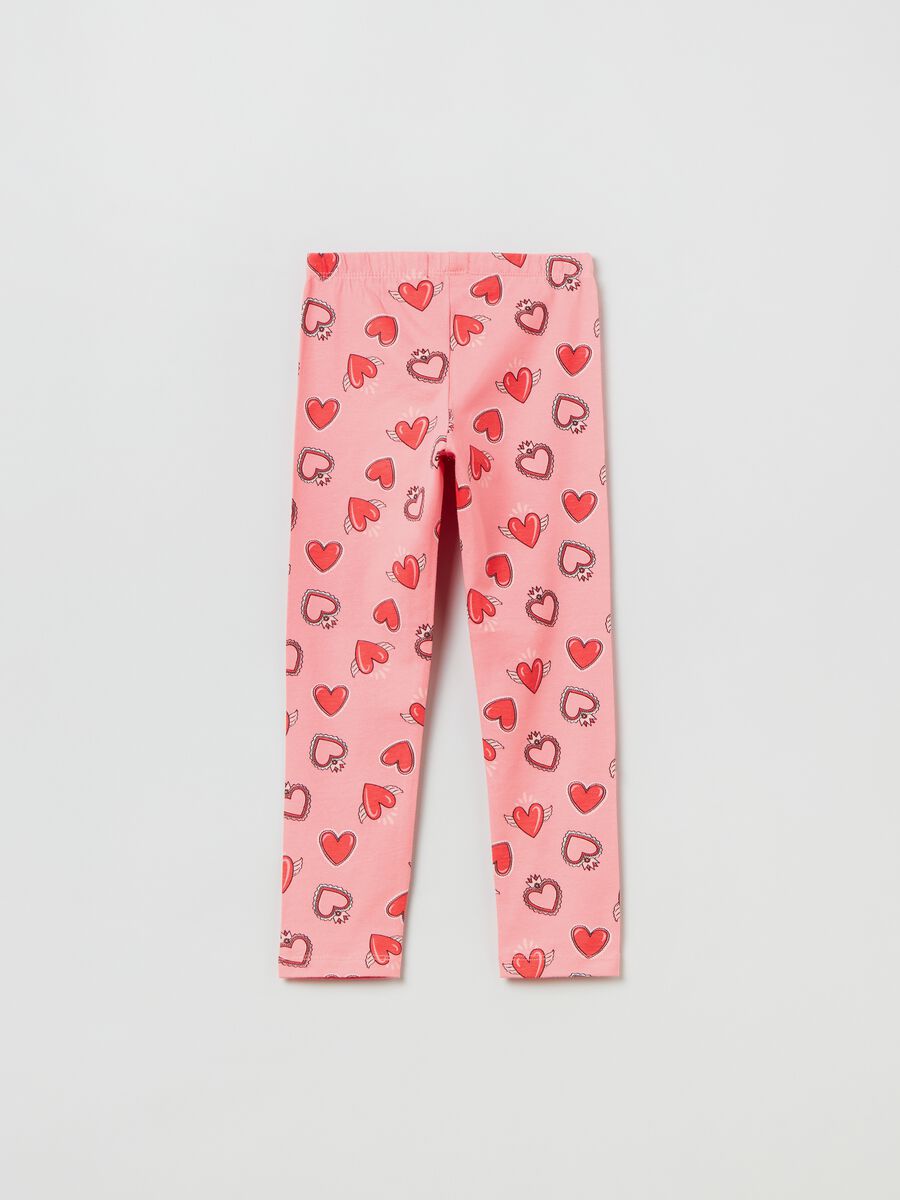 Leggings in stretch cotton with heart print_1
