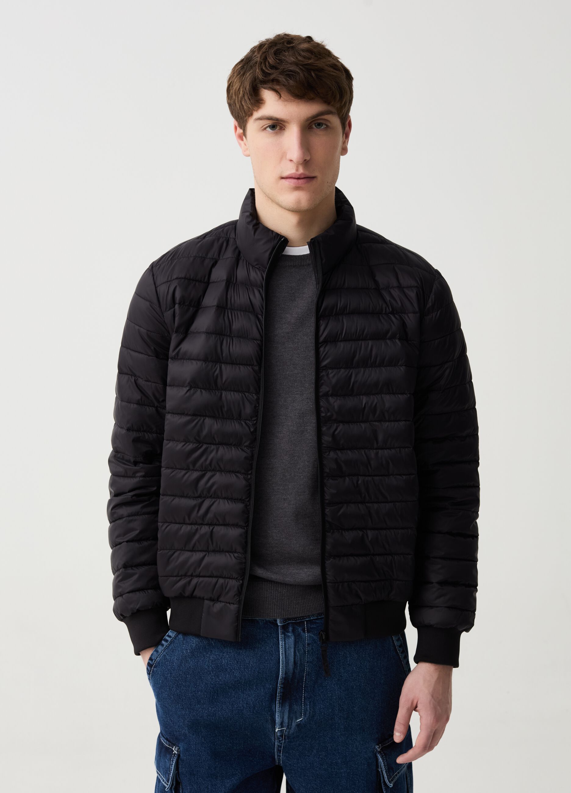 Ultralight quilted down jacket with high neck