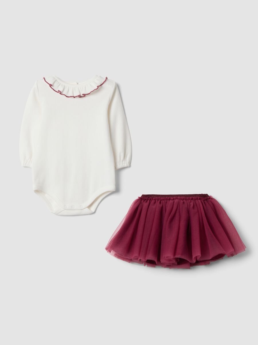 Pink pure cotton set with bodysuit and tulle skirt_0