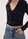 T-shirt nera in viscosa elasticizzata con arricciatura frontale slim fit_2