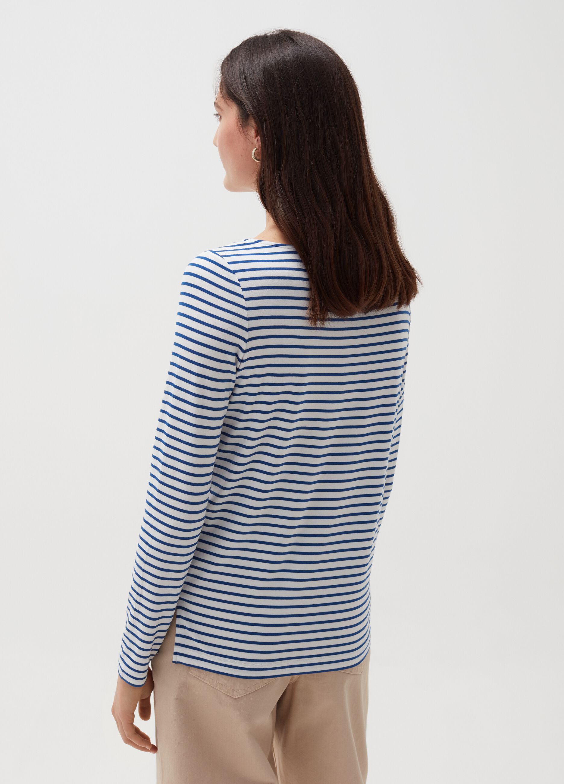 Stretch viscose T-shirt with stripes