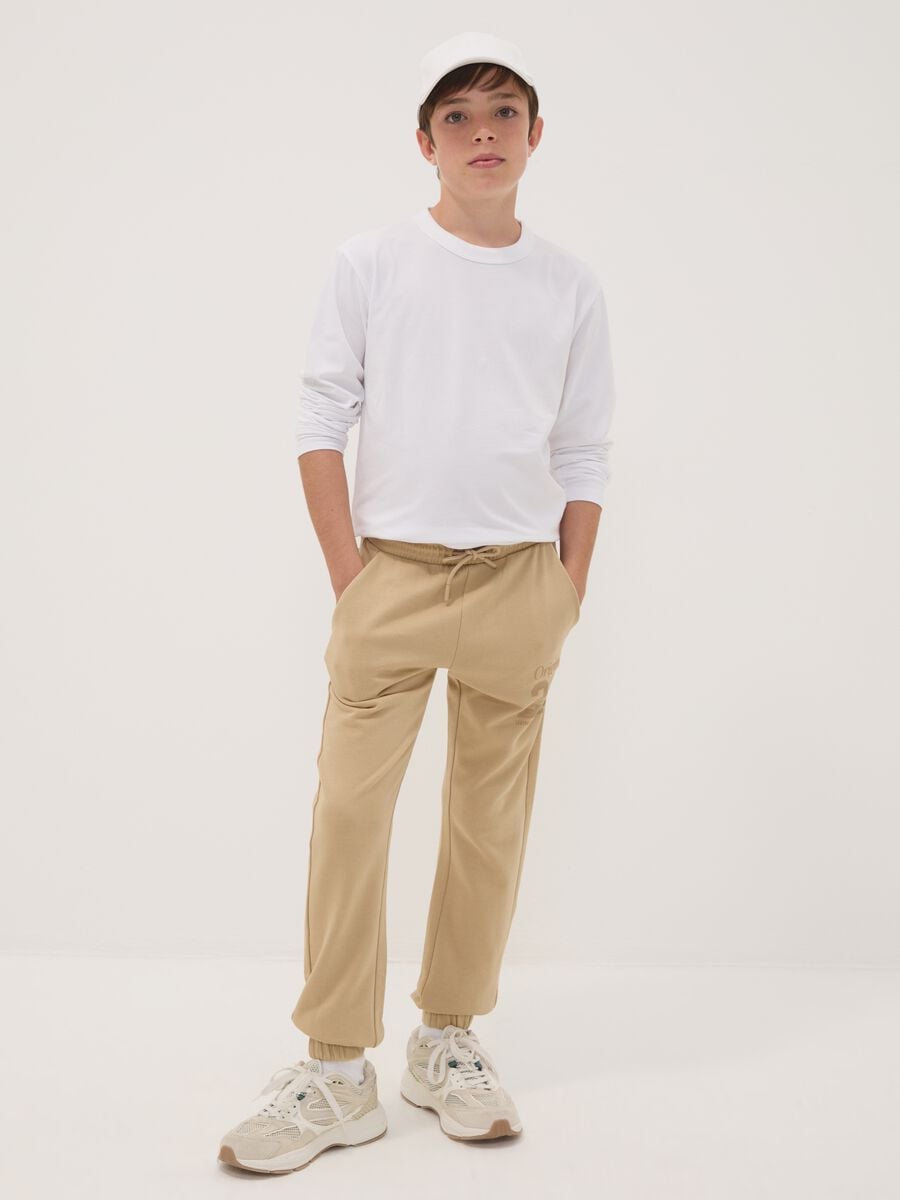 Brown pure cotton joggers with print_0