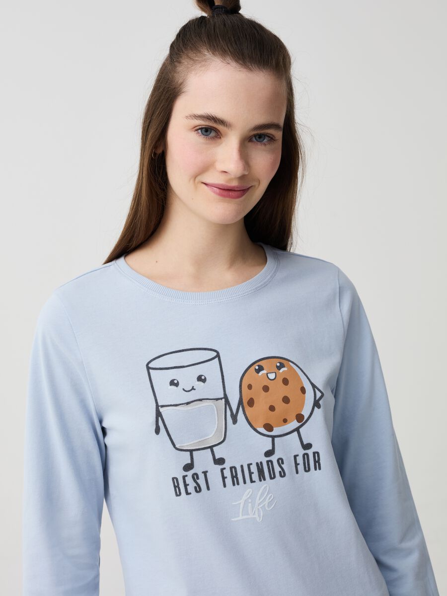 Pyjamas with glass of milk and biscuit print_1