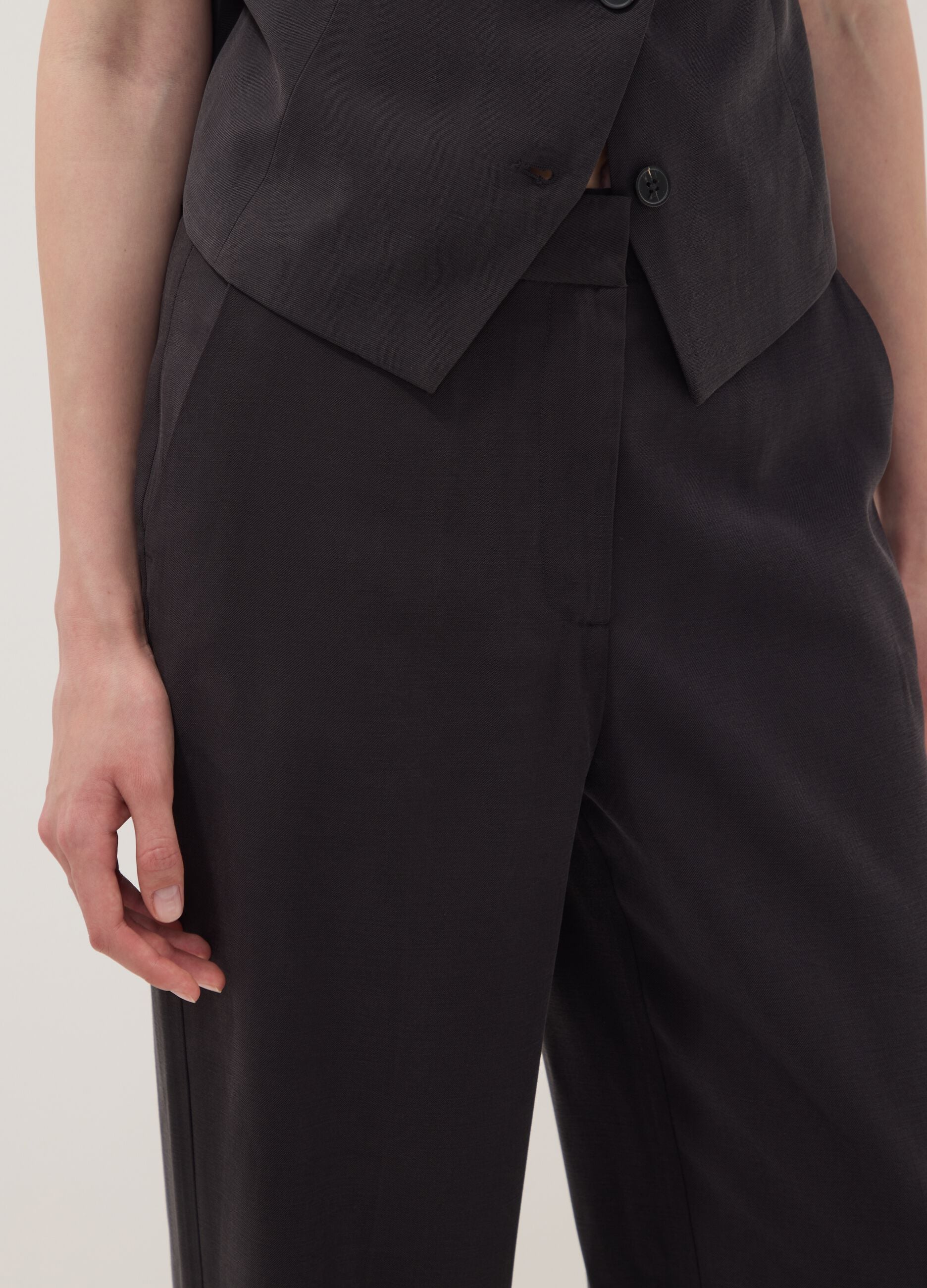 Black viscose-blend straight-leg trousers