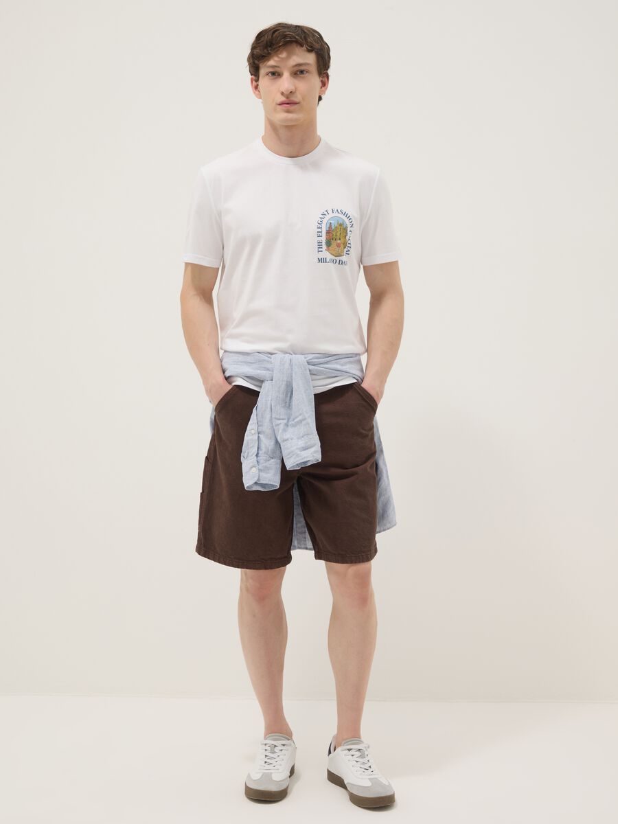 White pure cotton T-shirt with chest print, regular fit_2