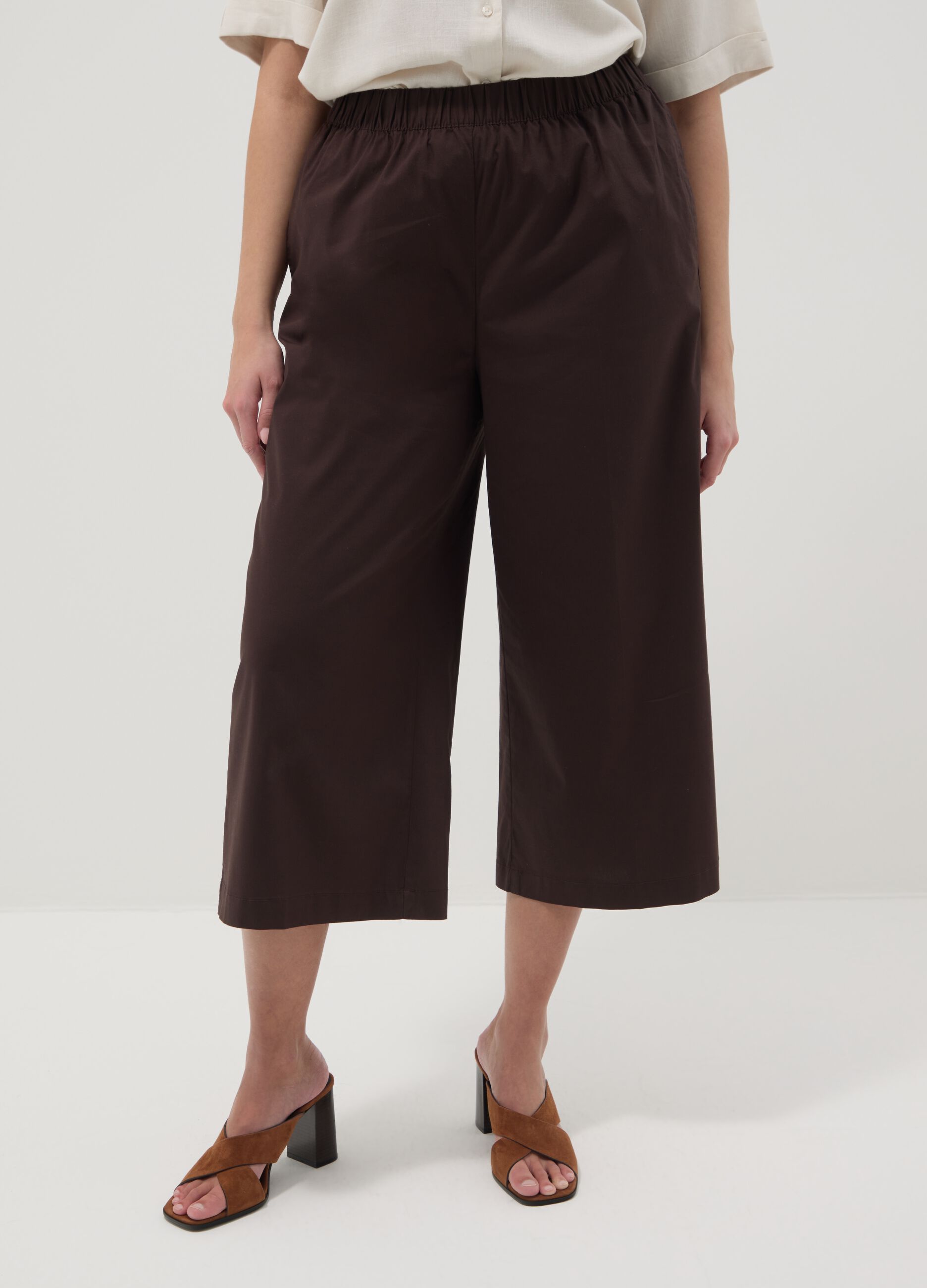 Braune Wide-Leg-Hose aus Stretch-Baumwolle