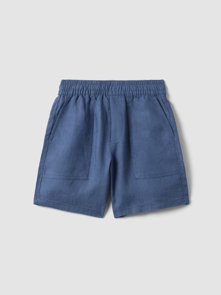 Boys&rsquo; blue pure linen cargo shorts &ndash; baggy fit_3