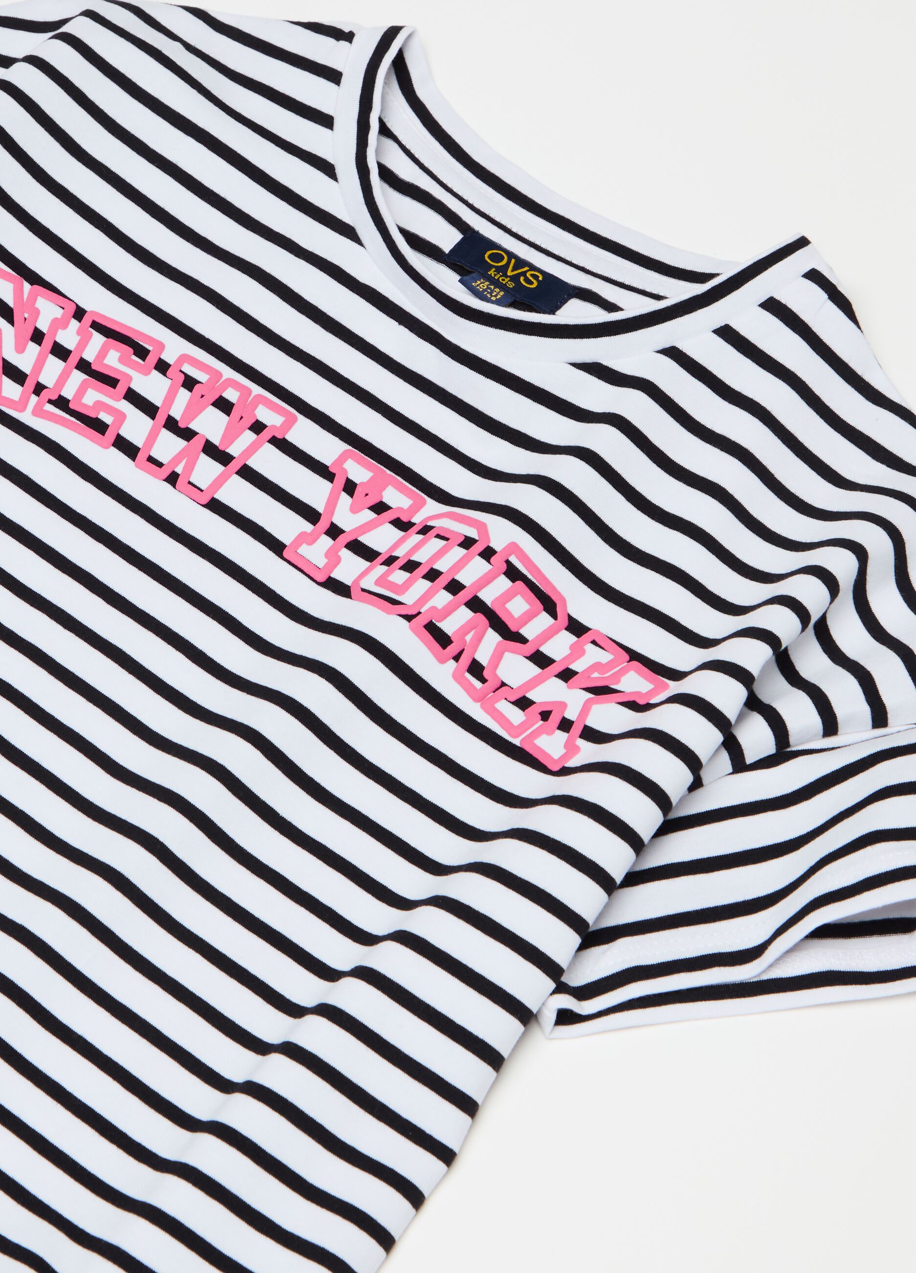 Striped crop T-shirt with print
