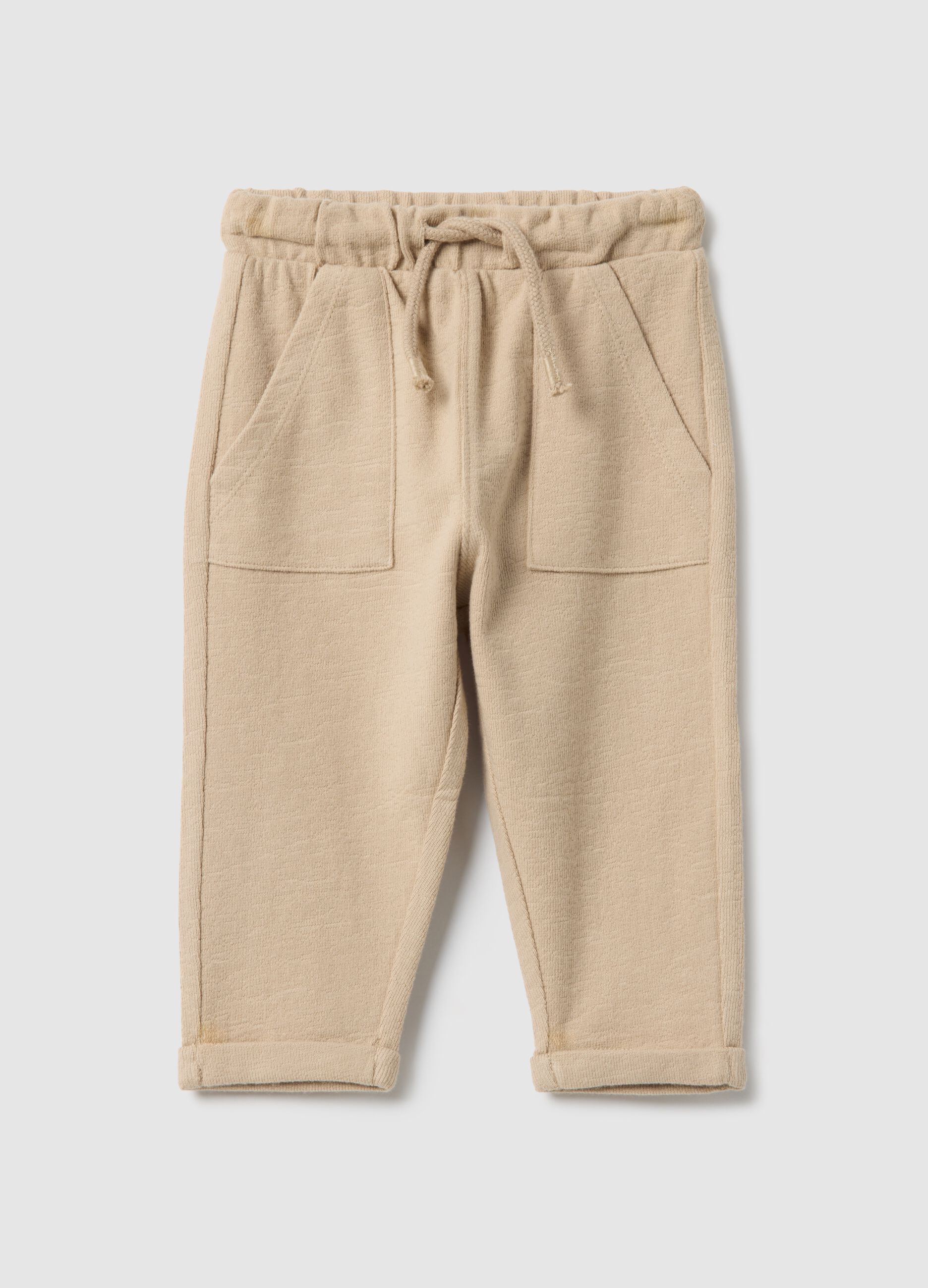 Beige regular fit pure cotton trousers