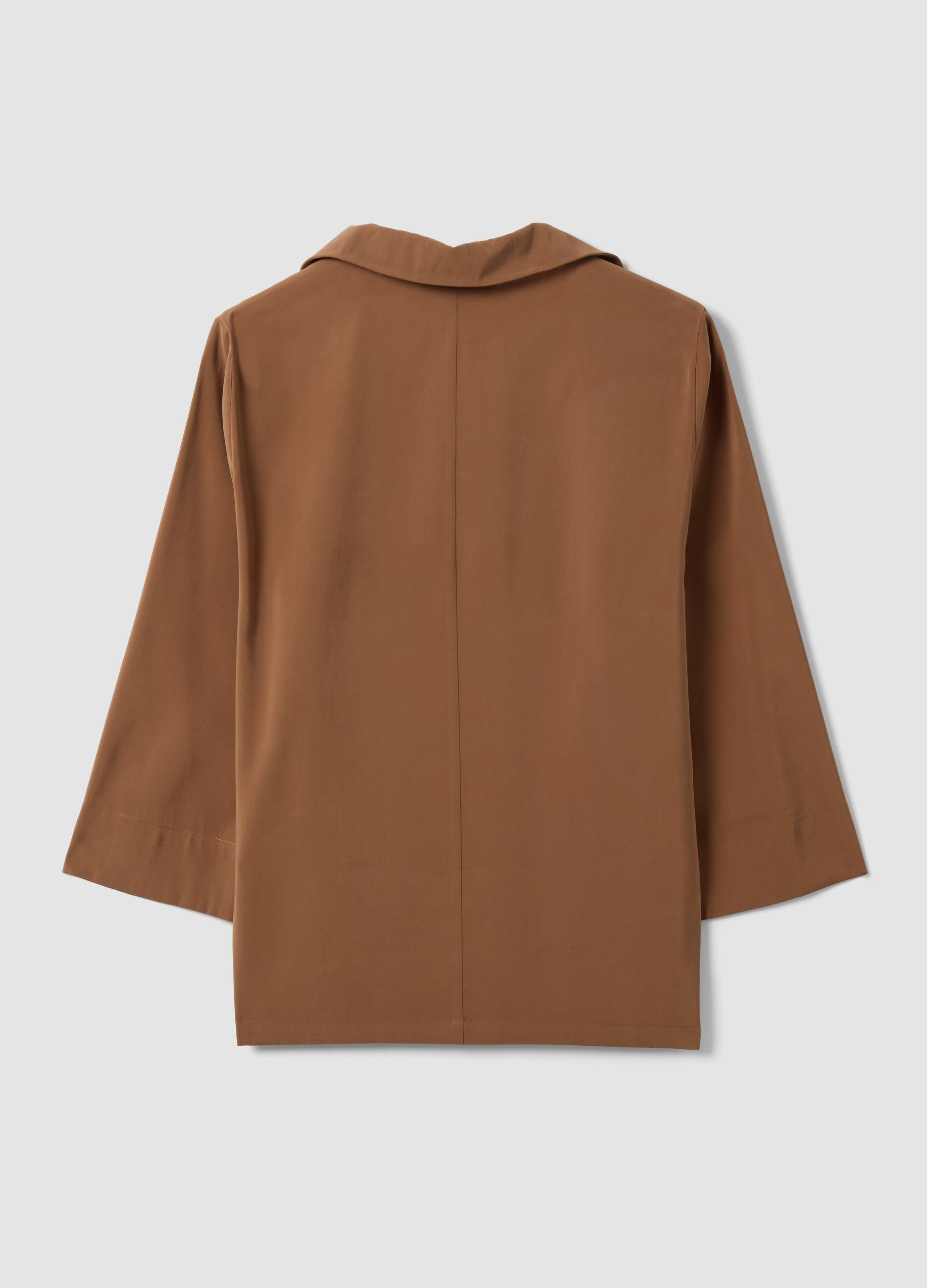 Beige viscose-blend shirt with classic collar