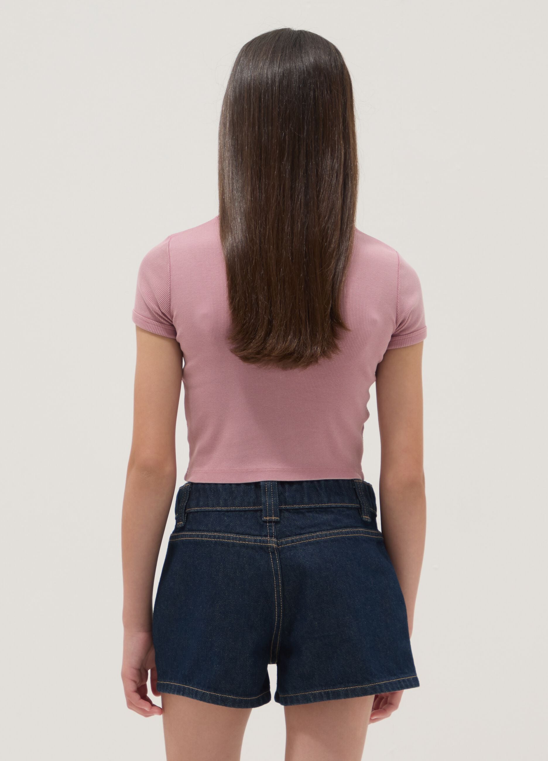 Pink short-sleeve stretch-cotton T-shirt