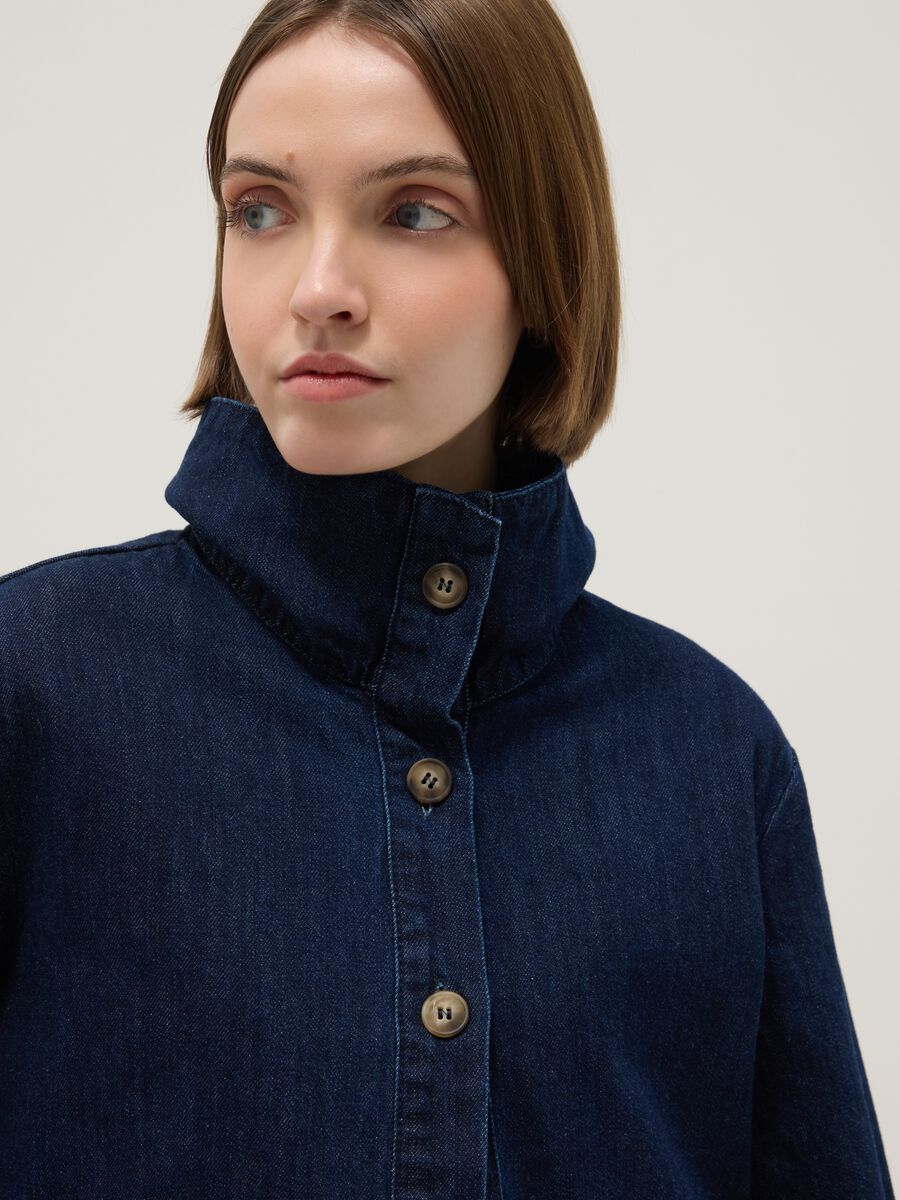 Regular fit blue denim cotton jacket with collar_1