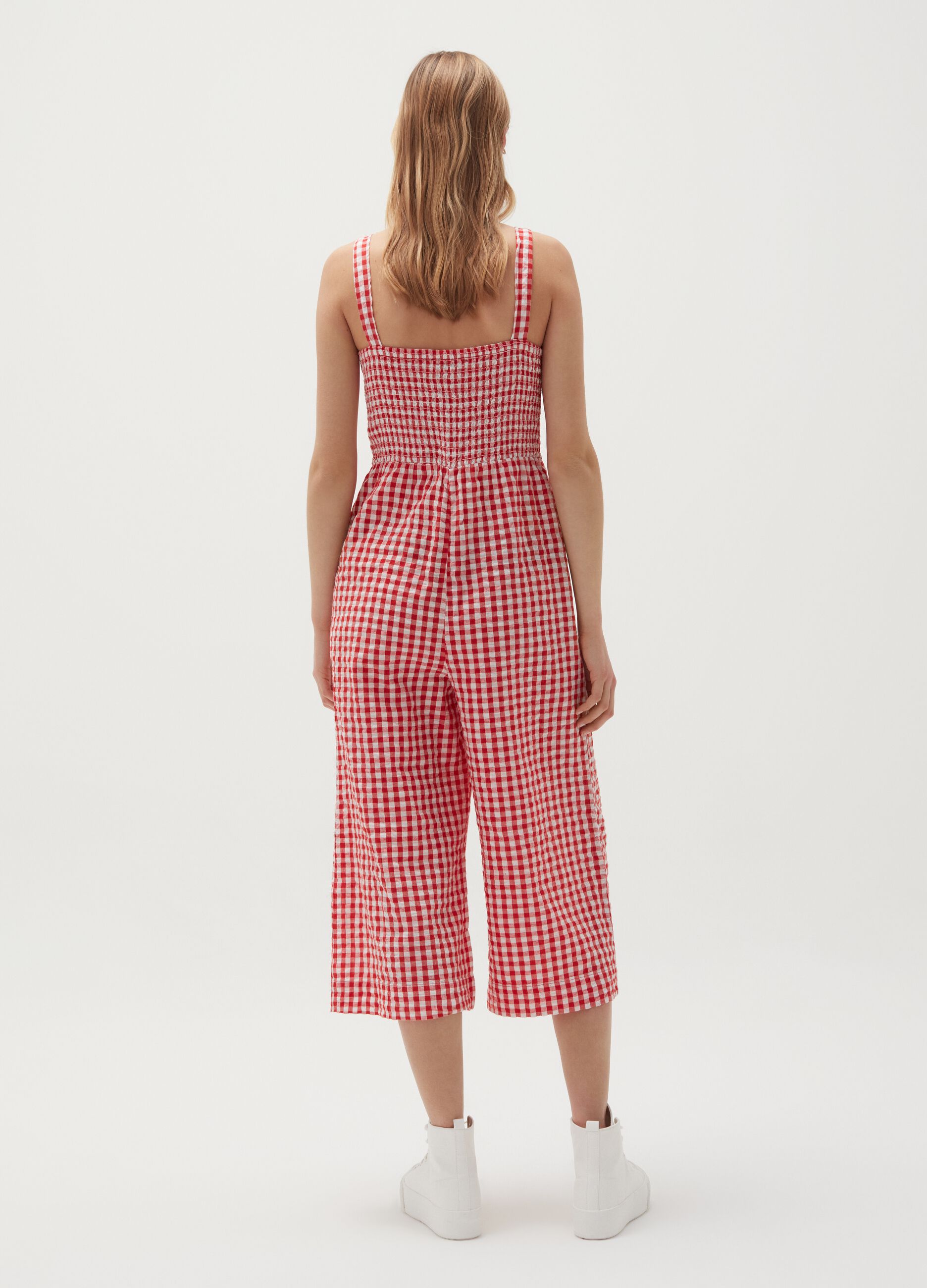Baby Angel wide-leg dungarees with gingham pattern