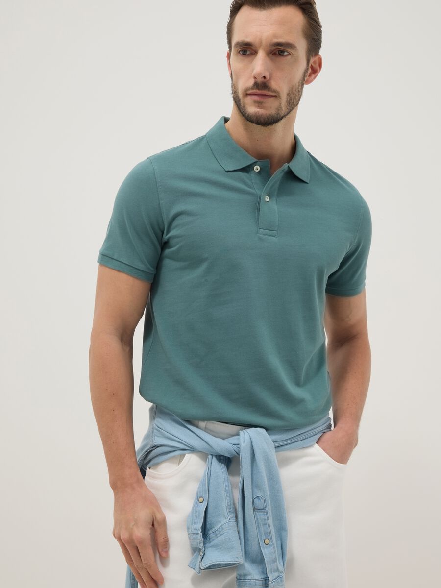 Regular fit short sleeve green pure cotton polo_0