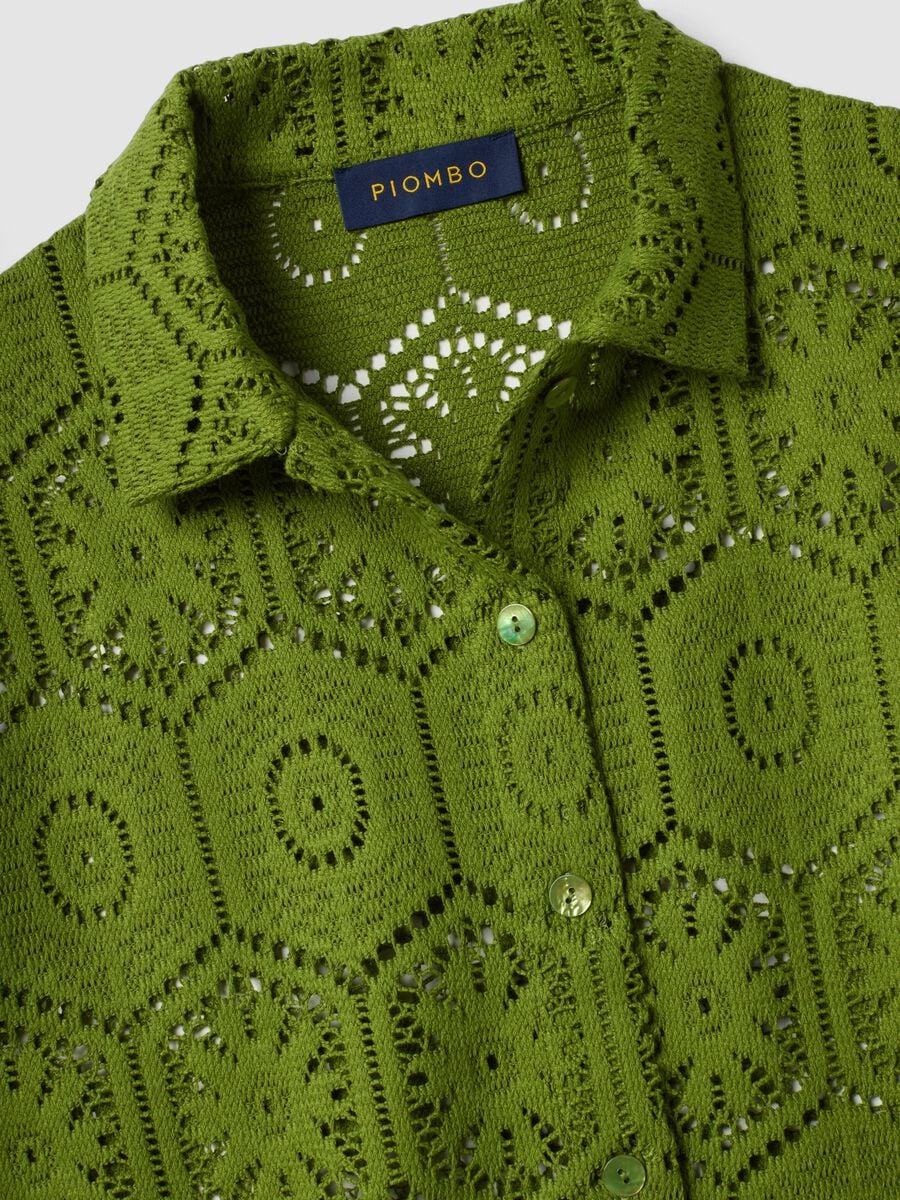 Green crochet polo shirt with classic collar, regular fit_5