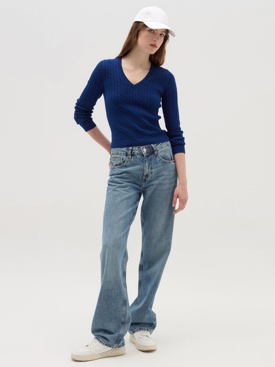 Pullover with cable design and V neck_1