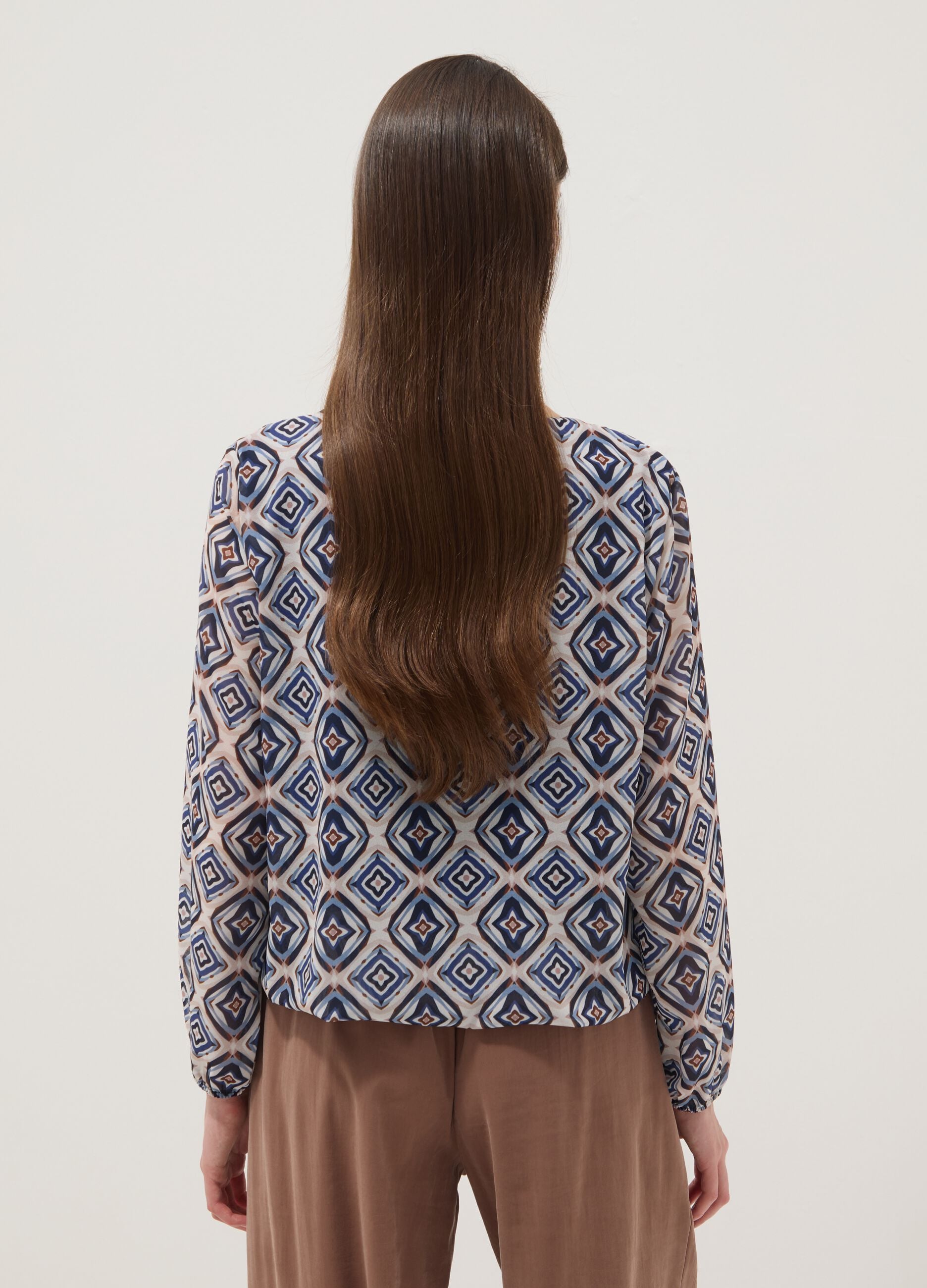 Multicoloured patterned blouse with long sleeves, regular fit