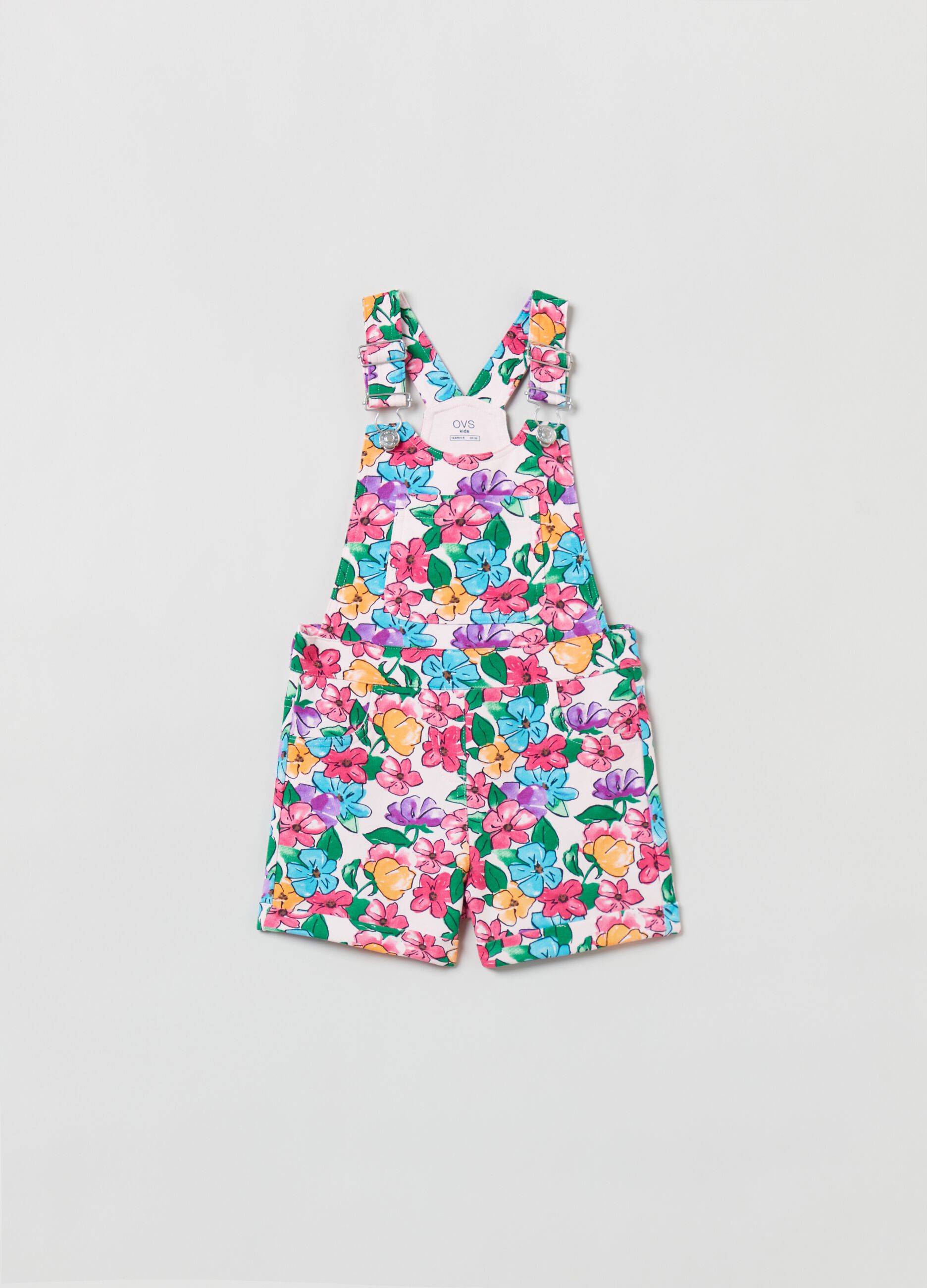 Short dungarees with flowers print