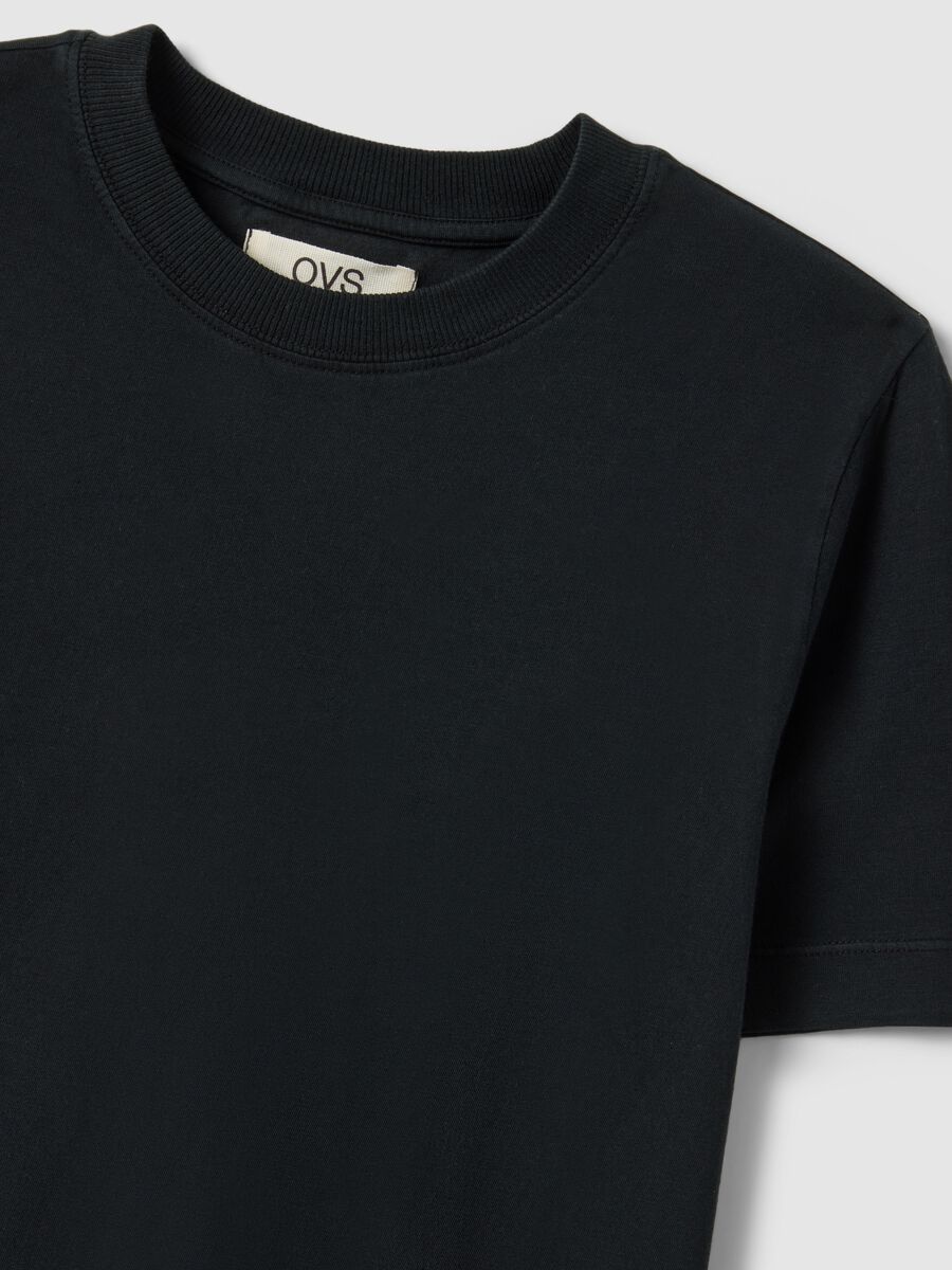Black pure cotton crew neck t-shirt, regular fit_5
