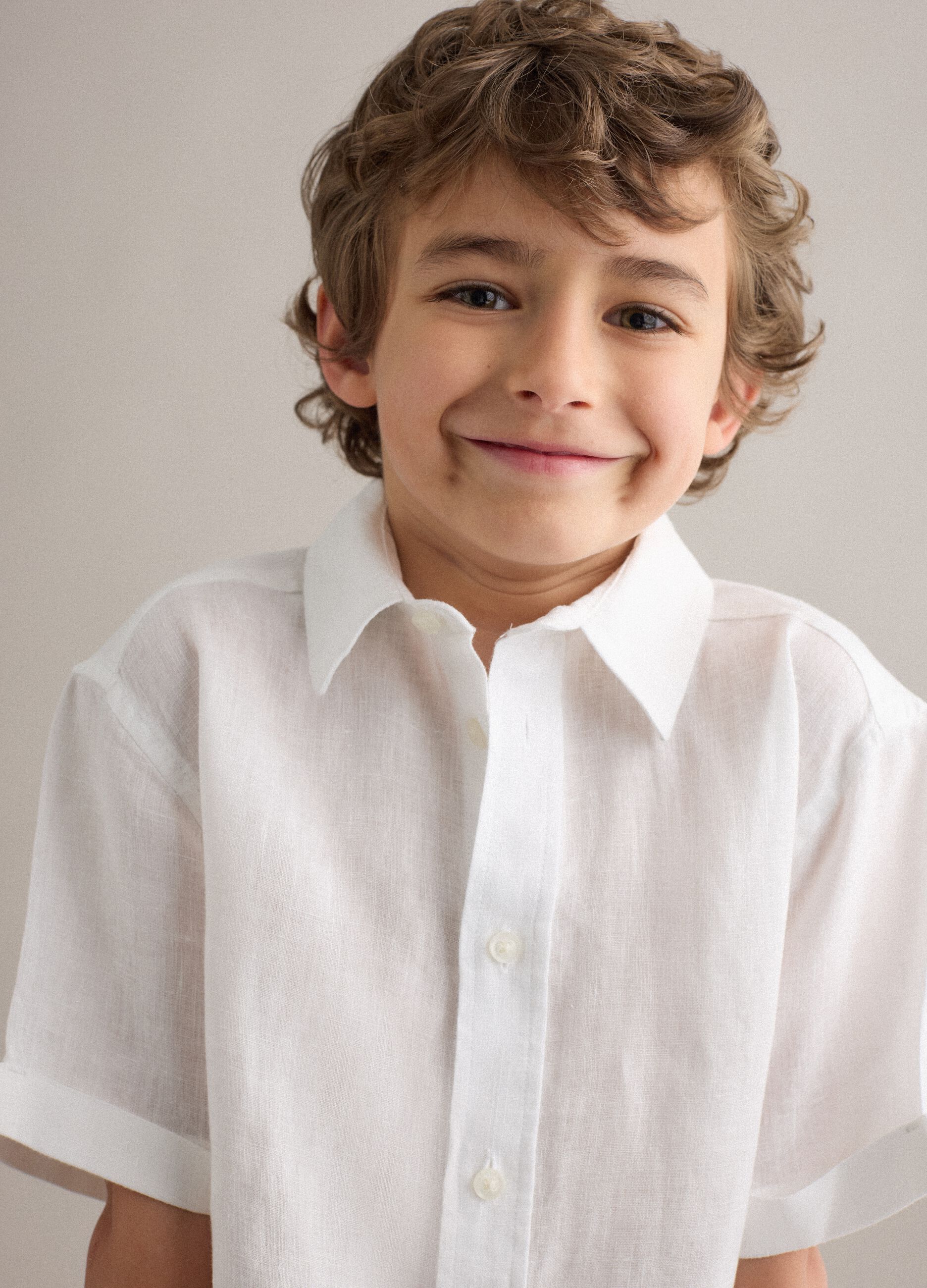 White pure linen oversized shirt for boys