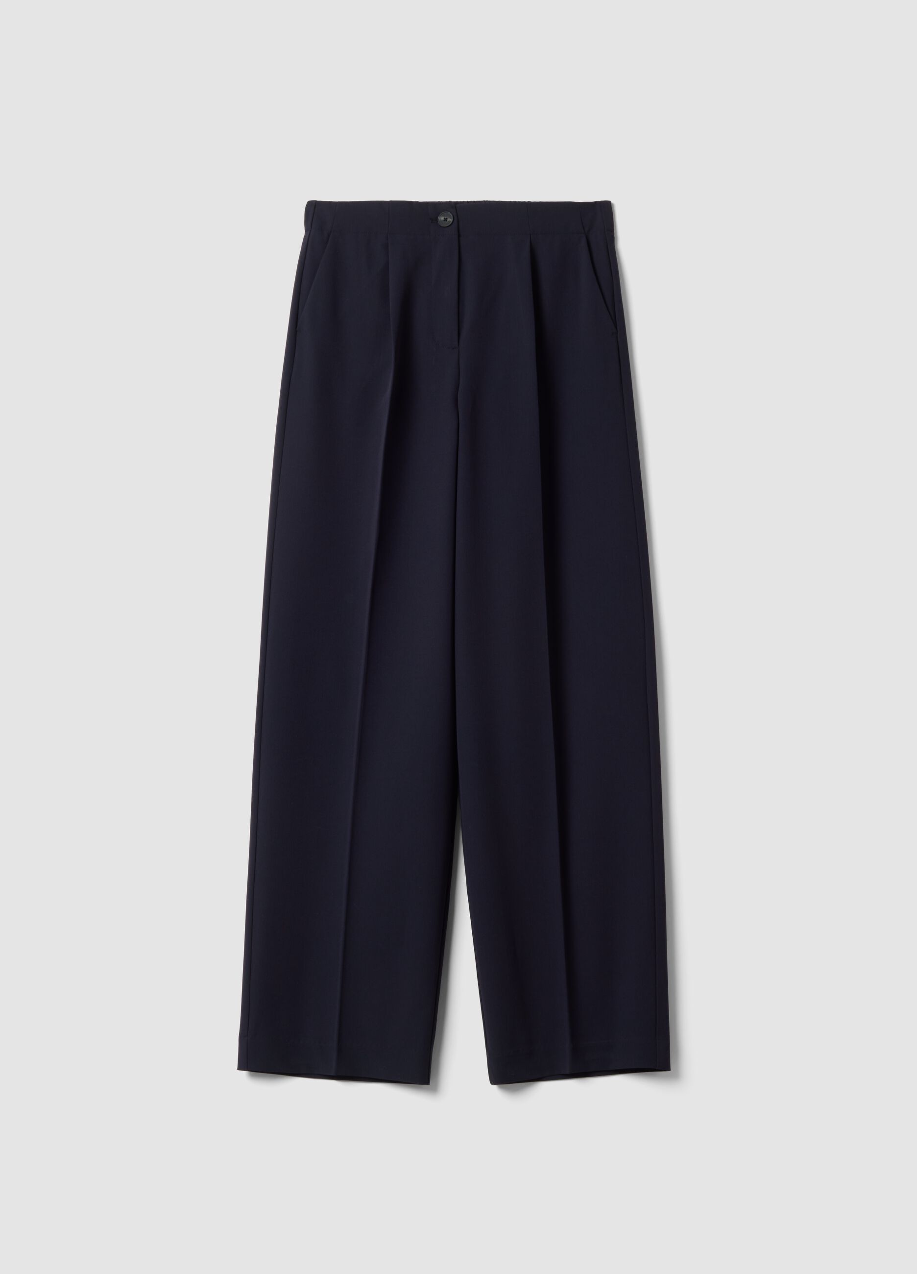 Navy stretch viscose formal trousers, regular fit