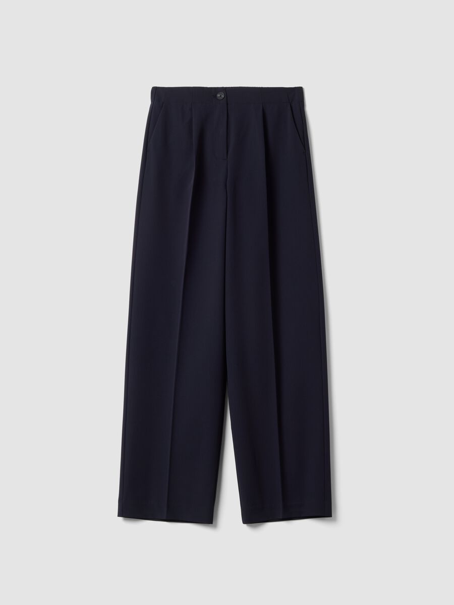 Navy stretch viscose formal trousers, regular fit_0