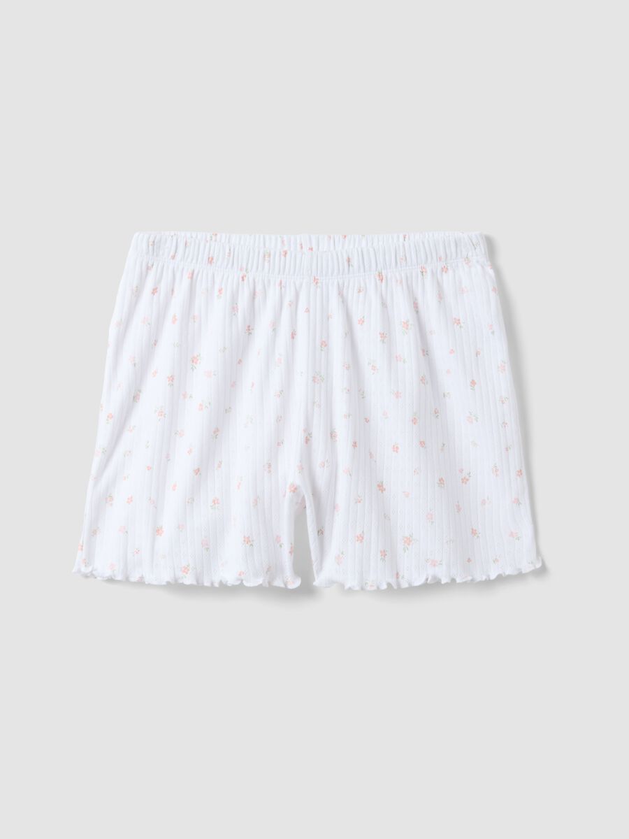 White pure cotton pyjama shorts regular fit with small floral pattern_4