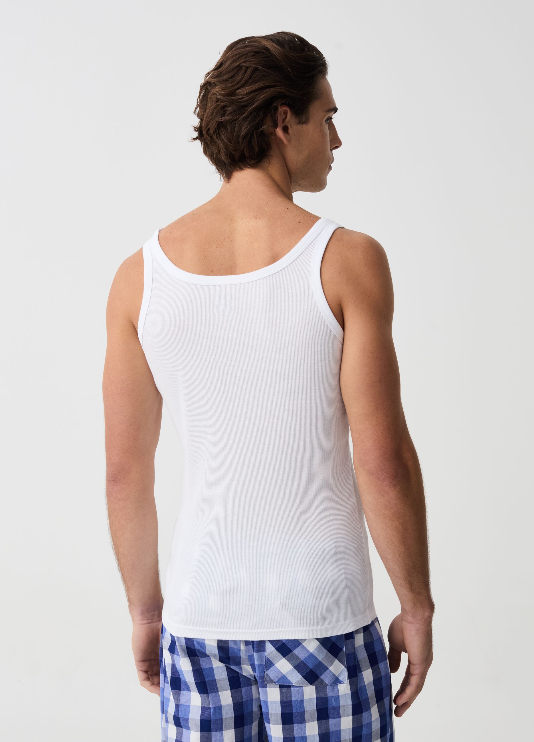 Fine ribbed organic cotton vest with racerback