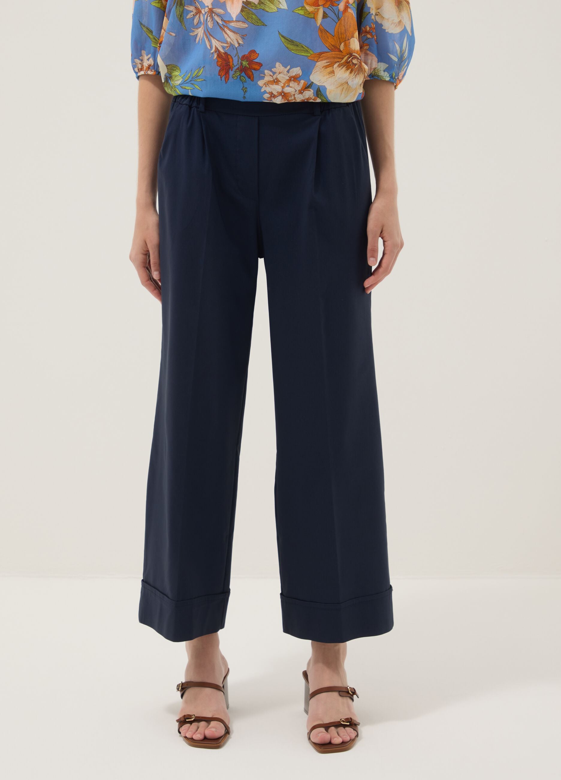 Blaue Palazzo-Hose aus elastischer Viskose