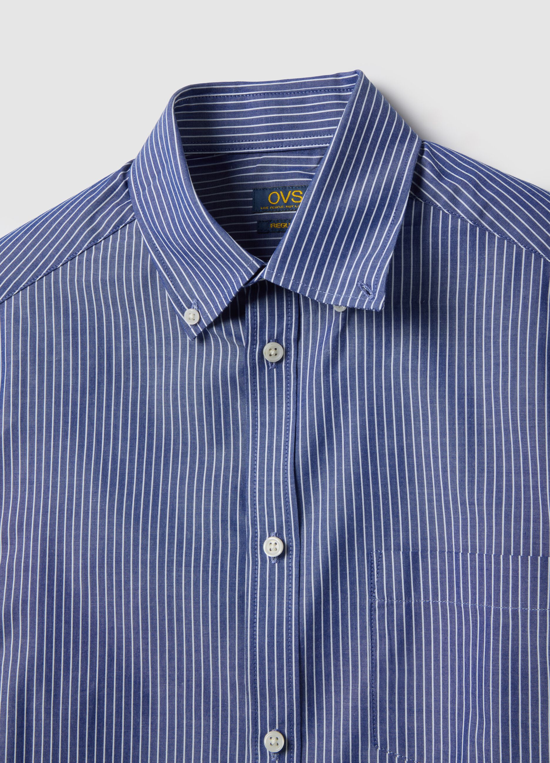 Multi-coloured striped cotton blend shirt, regular fit