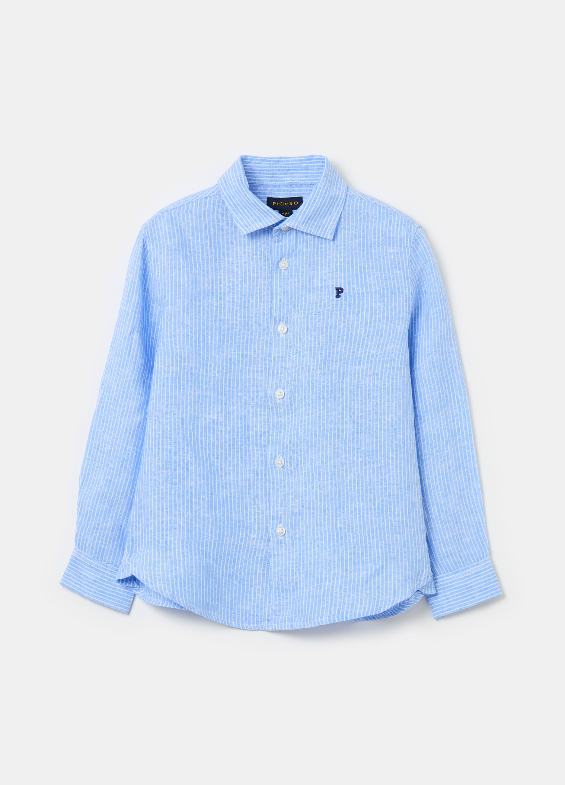 Camisa de lino de rayas con logo bordado