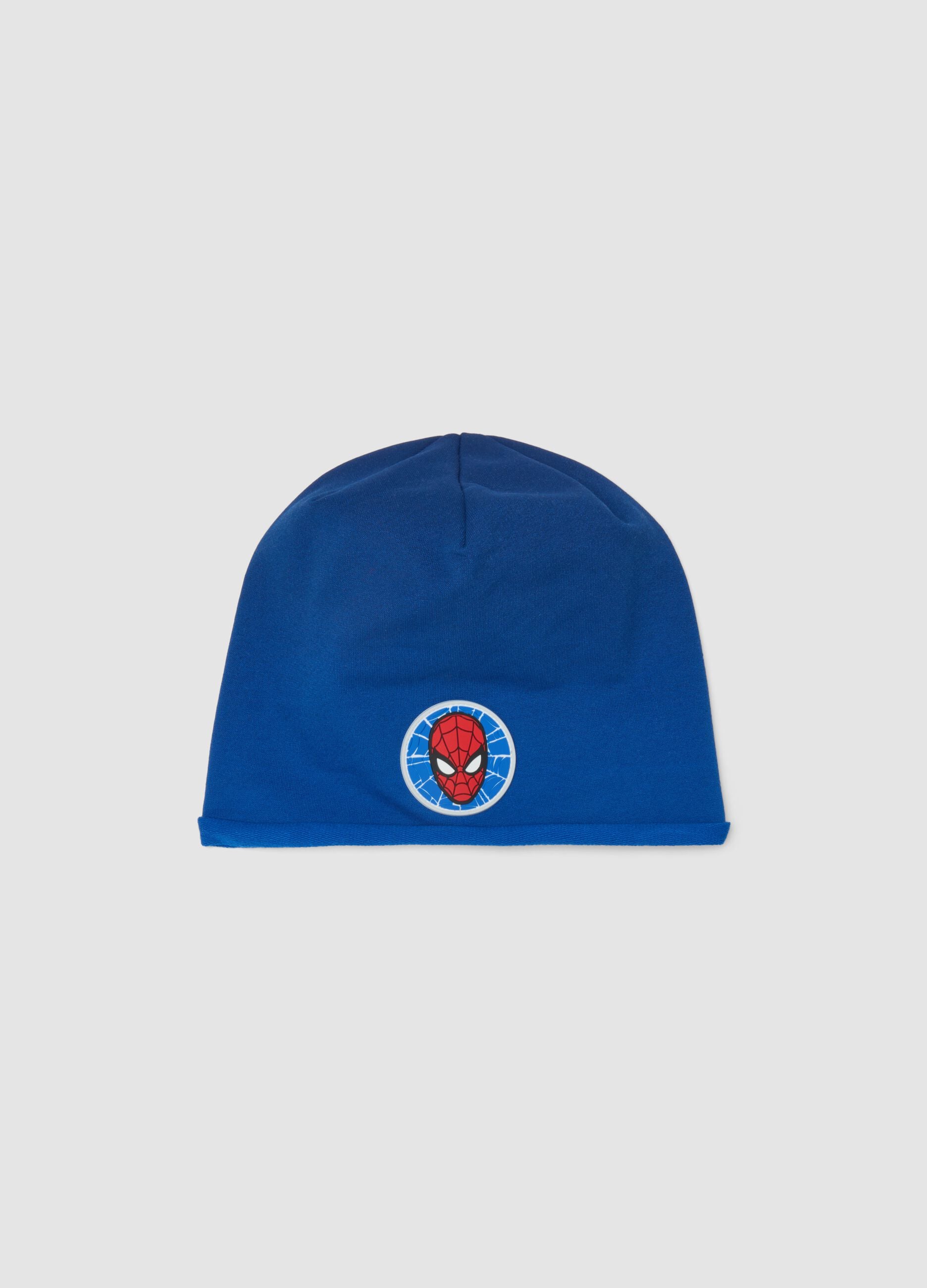 Blue stretch cotton hat with Spider-Man print for boys