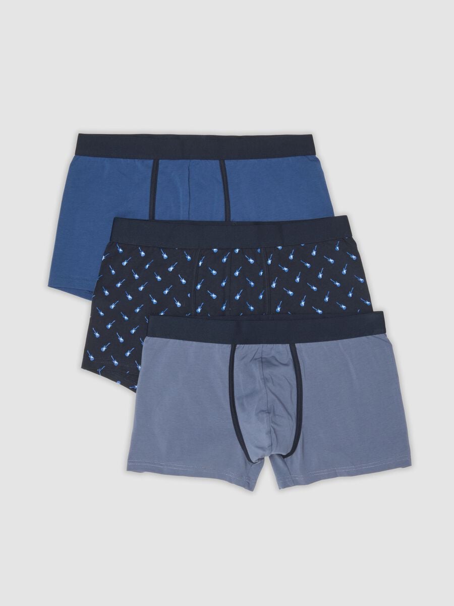 Pack de 3 boxers azul, azul-noite e cinzento-claro em algod&atilde;o org&acirc;nico el&aacute;stico_0